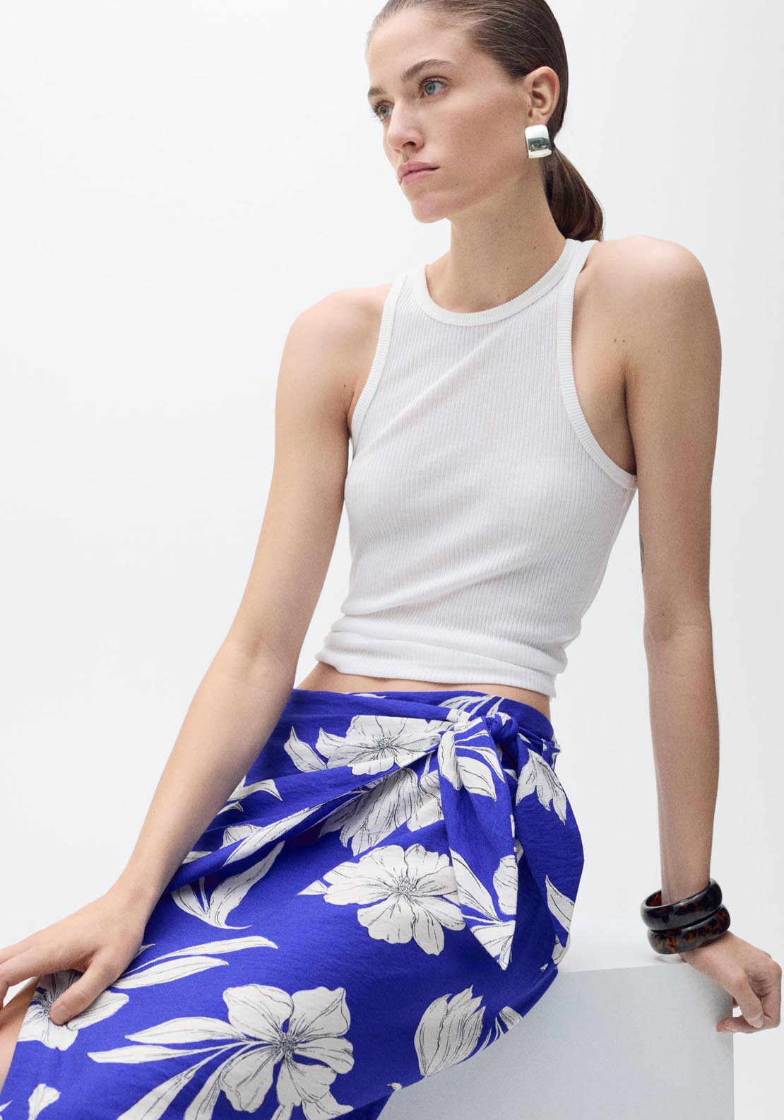 Mango Floral Sarong Skirt - Medium Blue 4 Shaws Department Stores