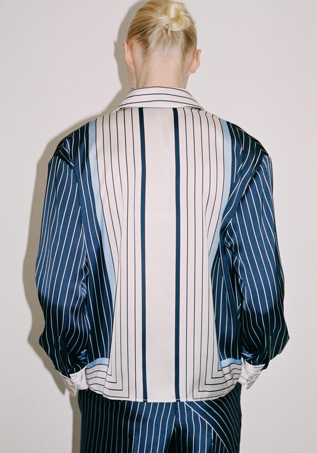 Mango Satin Shirt With Combined Stripes - Medium Blue 2 Shaws Department Stores
