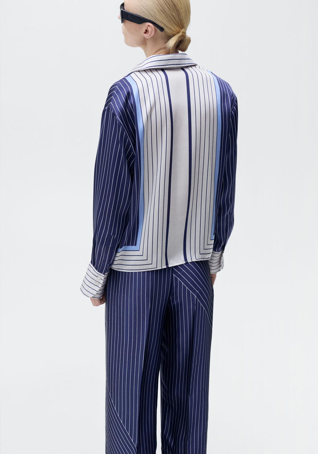 Mango Satin Shirt With Combined Stripes - Medium Blue 3 Shaws Department Stores