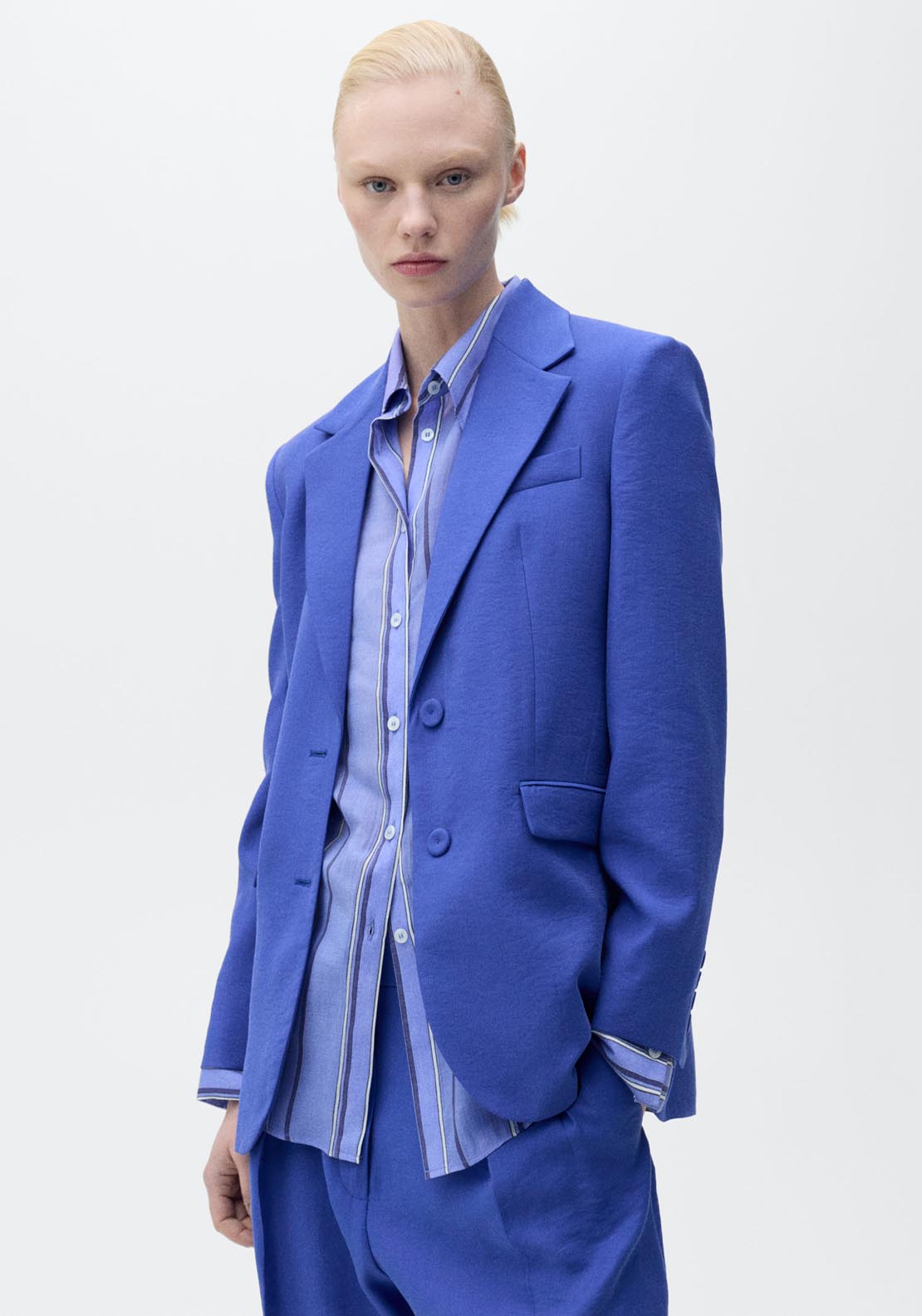 Mango Structured Suit Jacket - Medium Blue 1 Shaws Department Stores