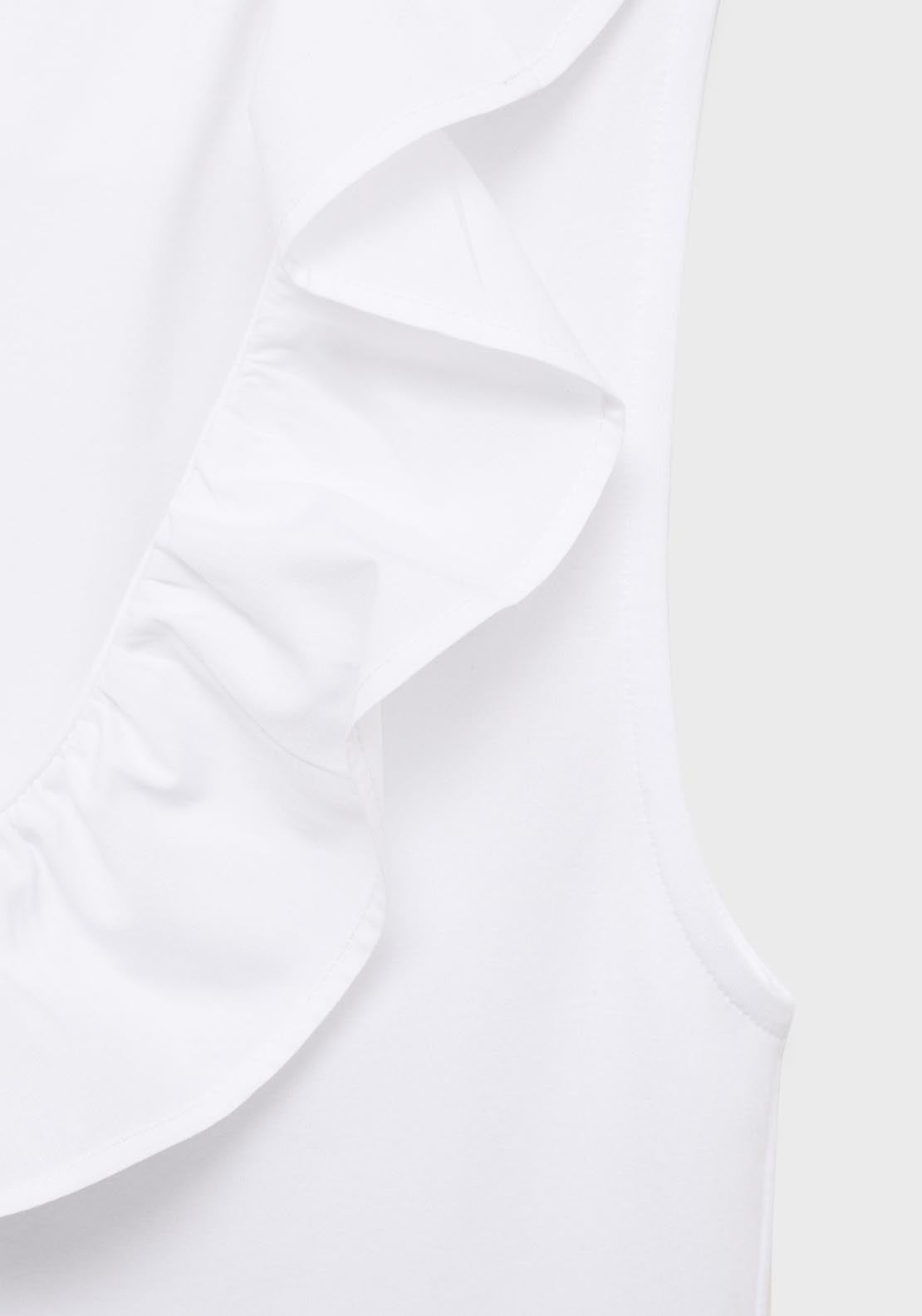 Mango V Neck Top With Ruffles - White 4 Shaws Department Stores