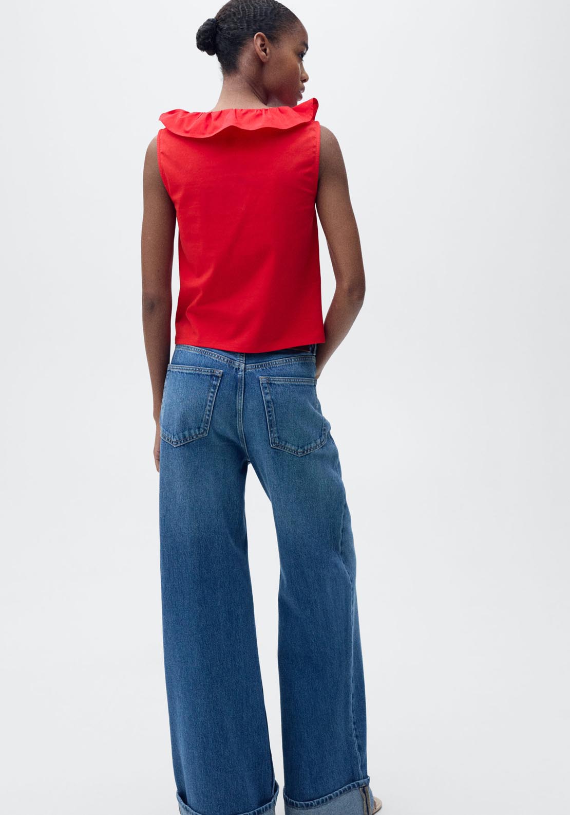 Mango V Neck Top With Ruffles - Red 2 Shaws Department Stores