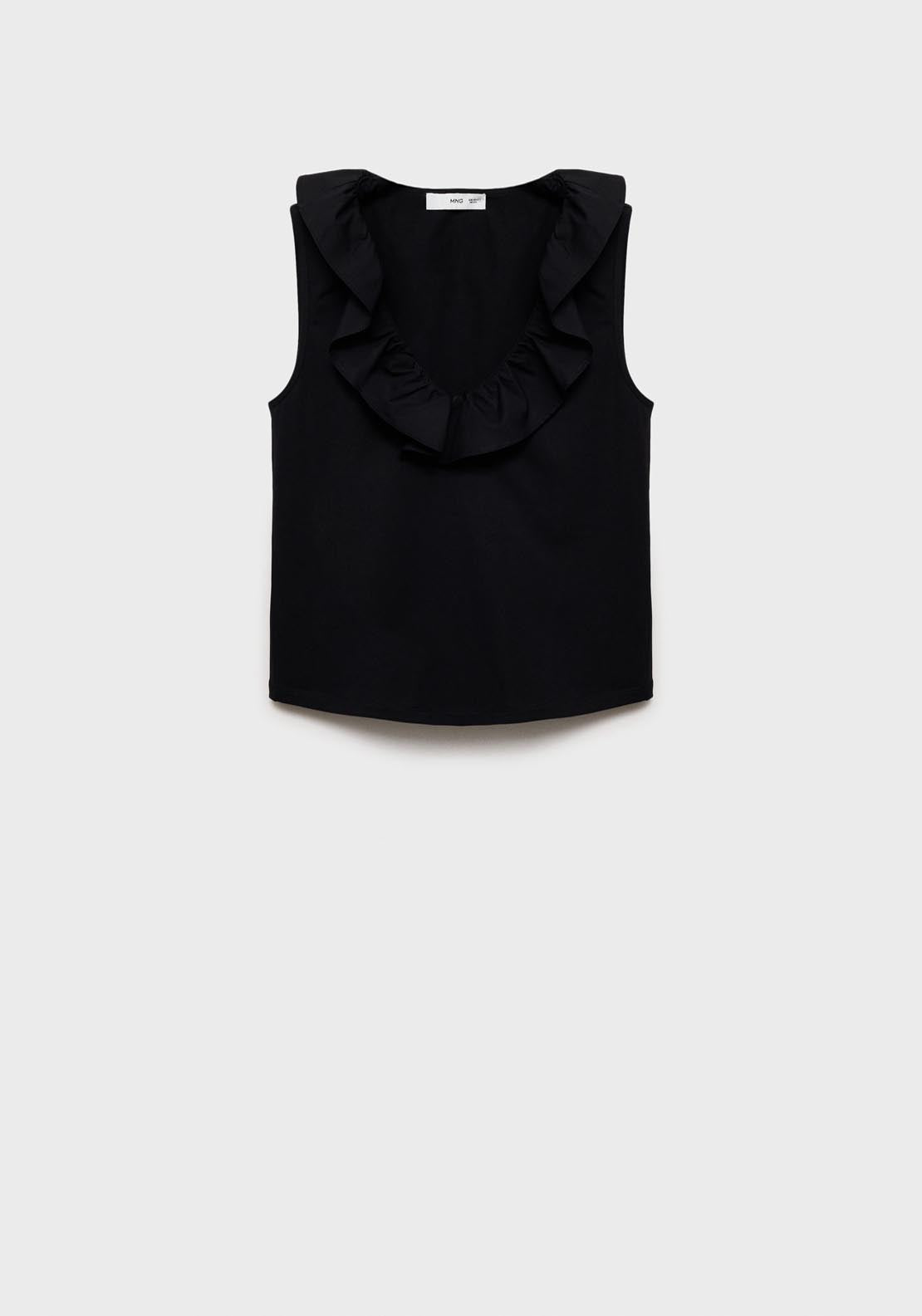Mango V Neck Top With Ruffles - Black 6 Shaws Department Stores