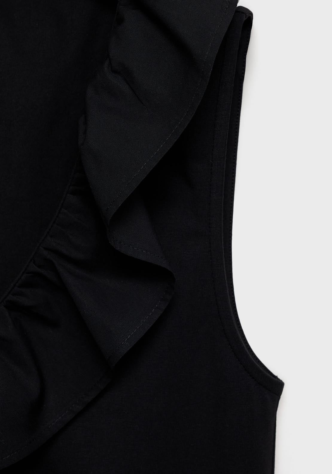 Mango V Neck Top With Ruffles - Black 5 Shaws Department Stores