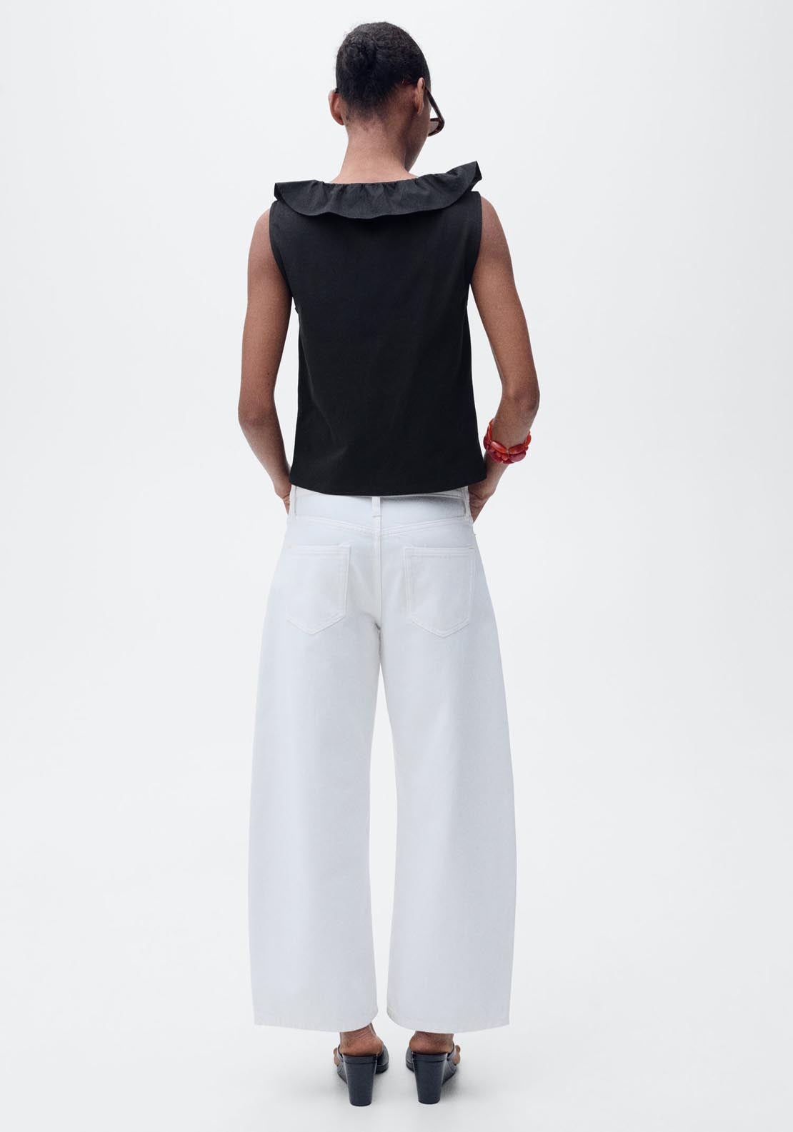 Mango V Neck Top With Ruffles - Black 2 Shaws Department Stores