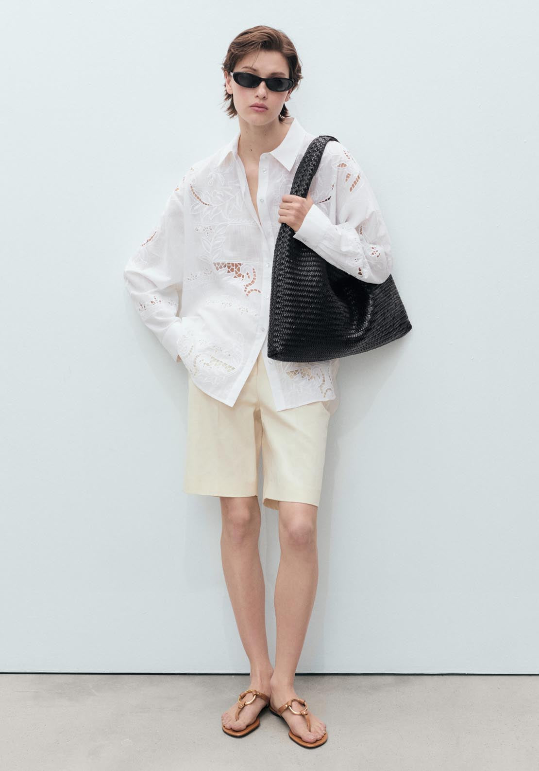 Mango Oversized Embroidered Shirt - Beige 3 Shaws Department Stores