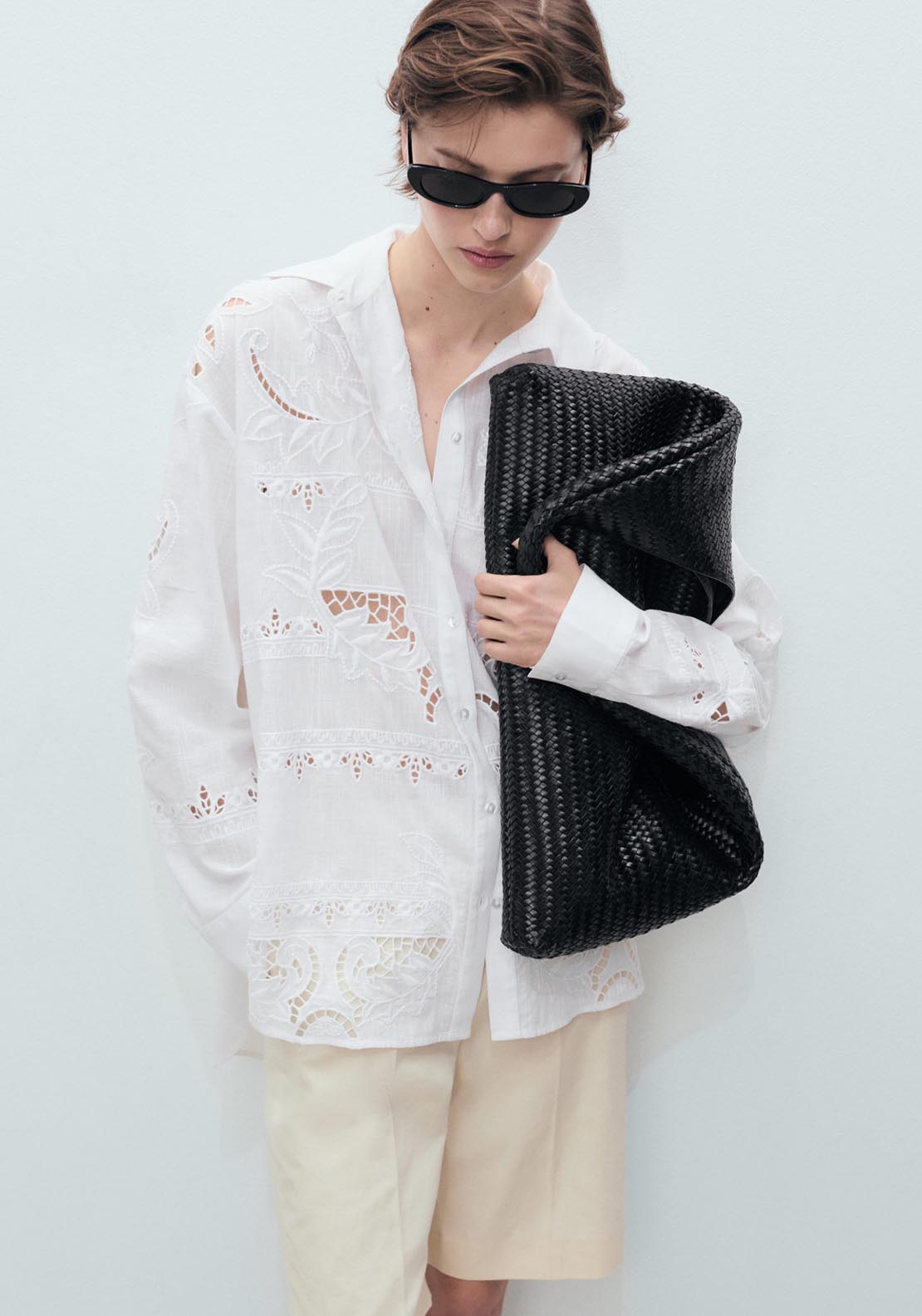 Mango Oversized Embroidered Shirt - Beige 1 Shaws Department Stores