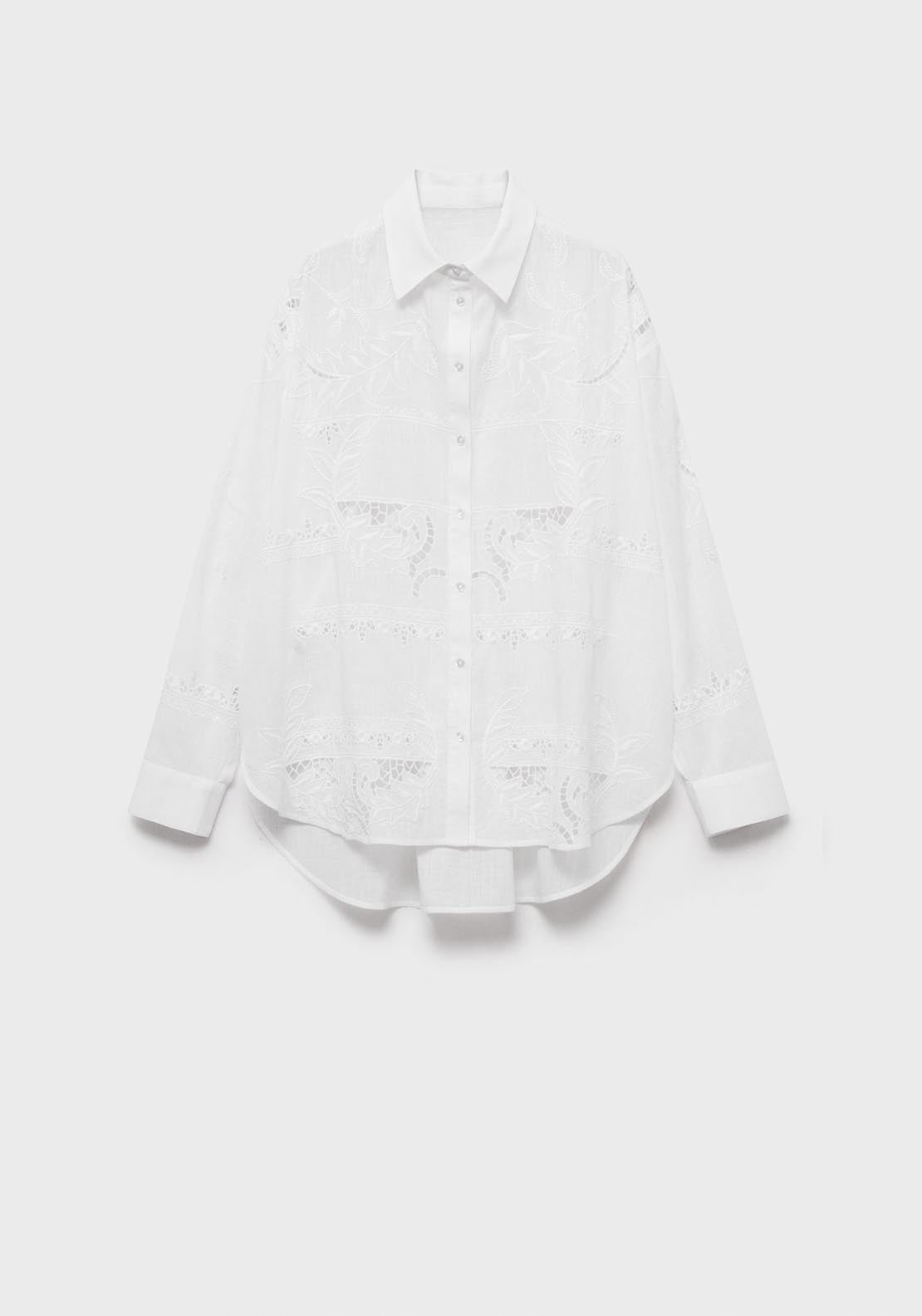 Mango Oversized Embroidered Shirt - Beige 6 Shaws Department Stores