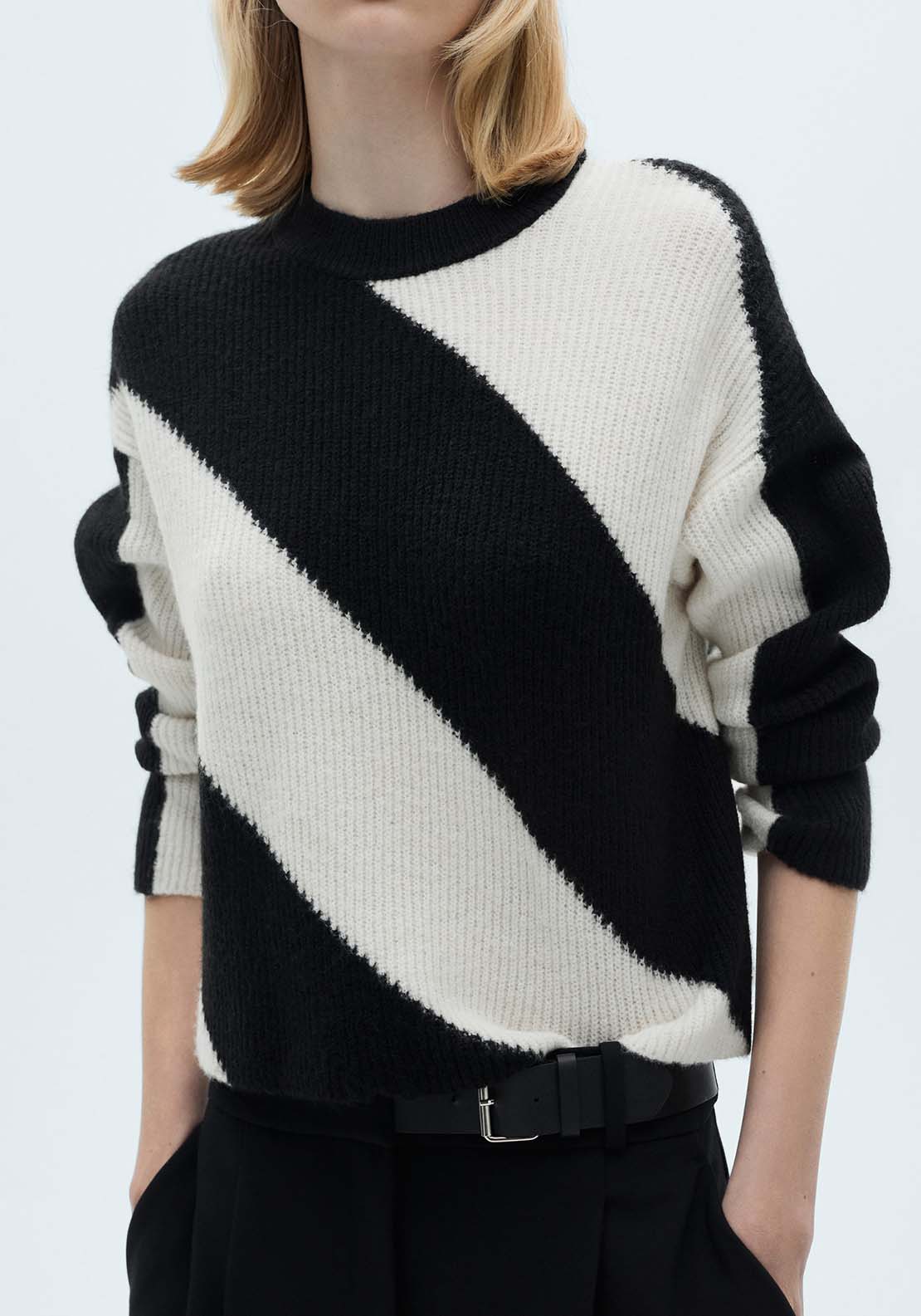 Mango Knit striped sweater - Black 3 Shaws Department Stores