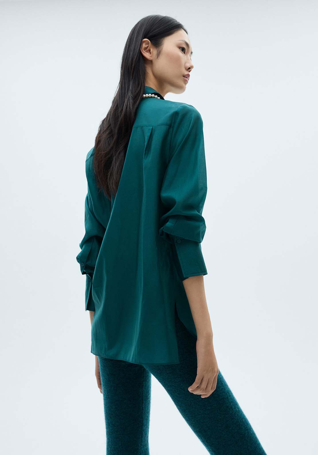 Mango Satin shirt with hidden buttons - Medium Brown 3 Shaws Department Stores