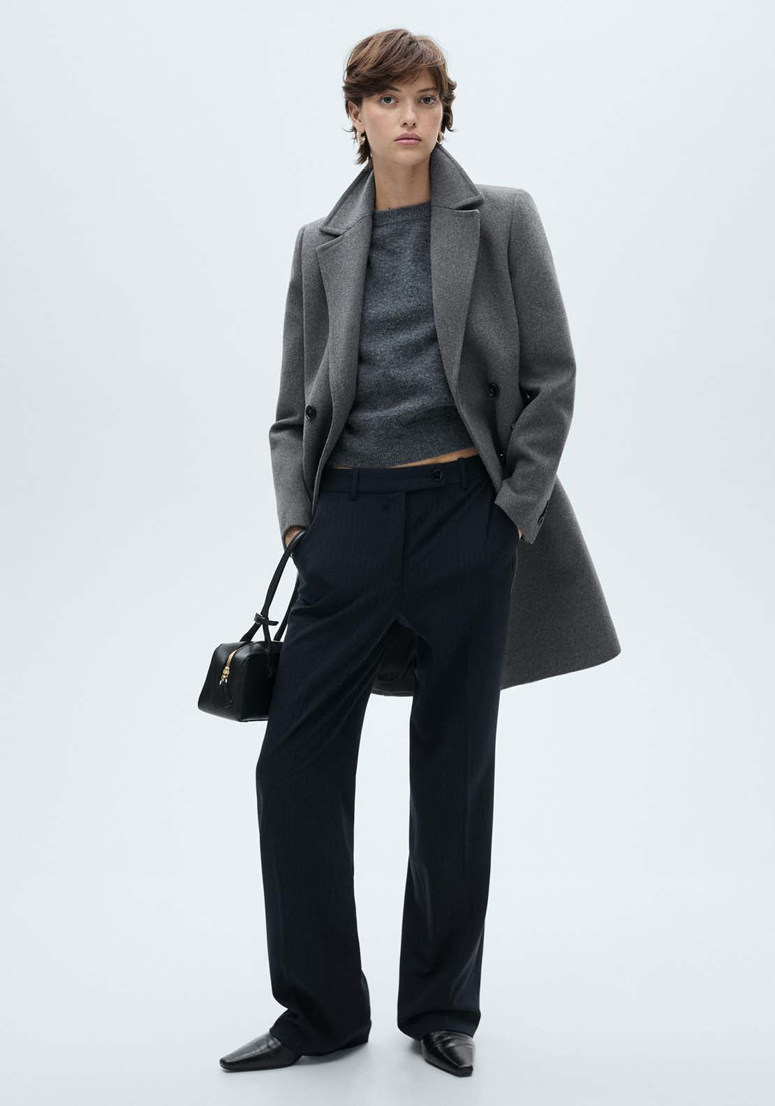 Mango Double-breasted wool coat - Gray 1 Shaws Department Stores