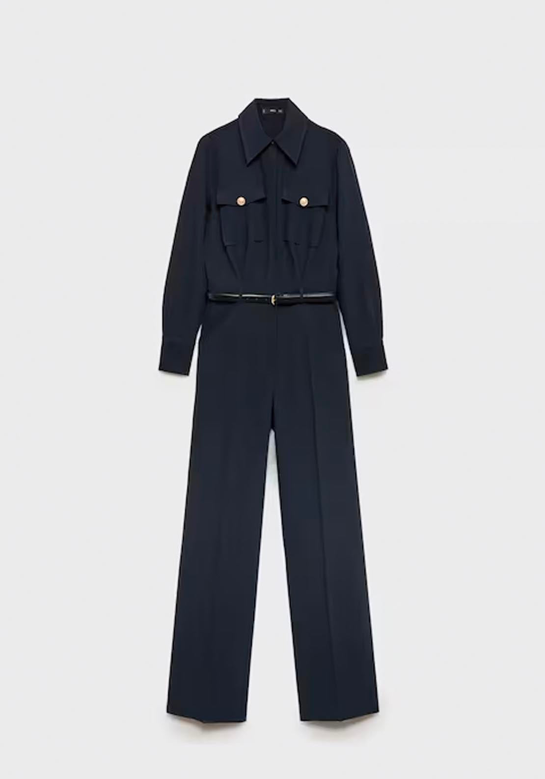 Mango Straight jumpsuit with belt - Navy 5 Shaws Department Stores