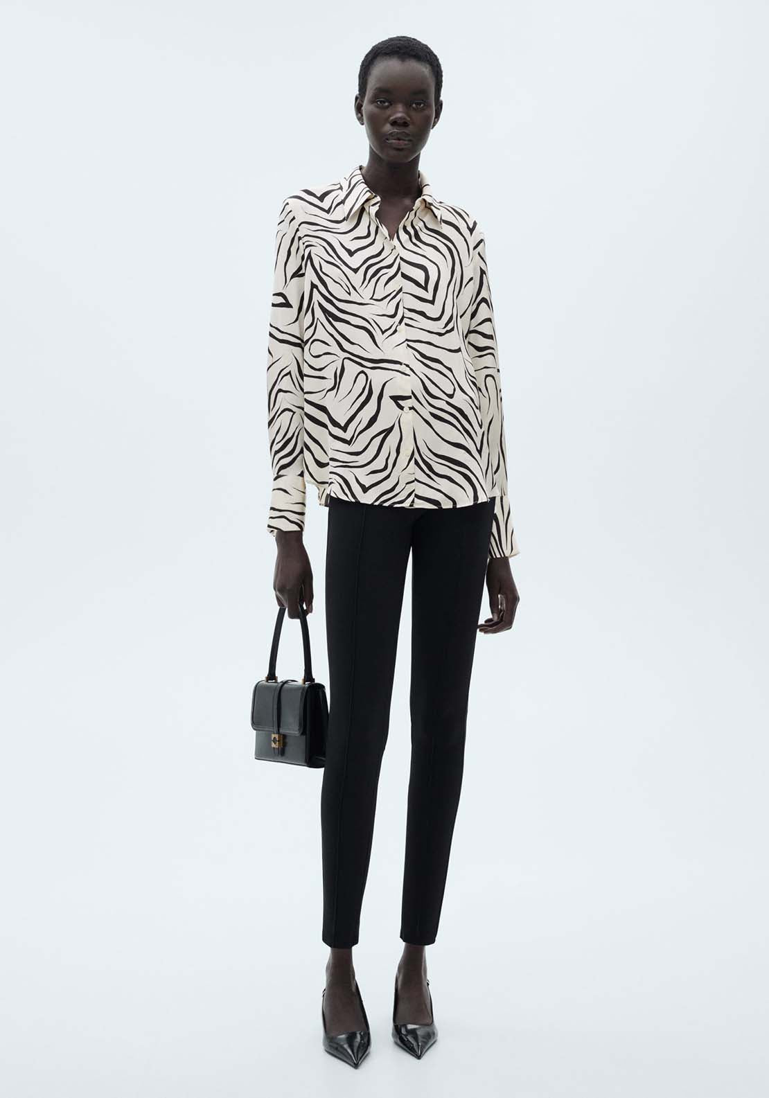 Mango Satin print shirt - Light Beige 4 Shaws Department Stores