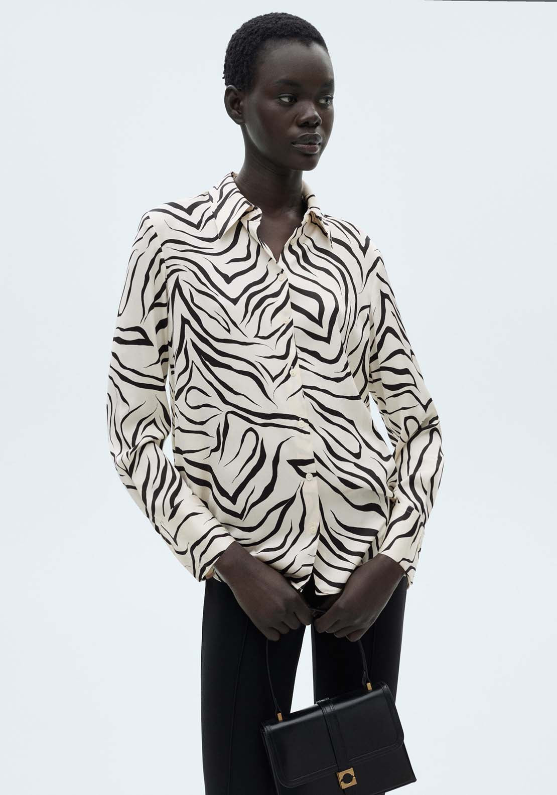 Mango Satin print shirt - Light Beige 1 Shaws Department Stores