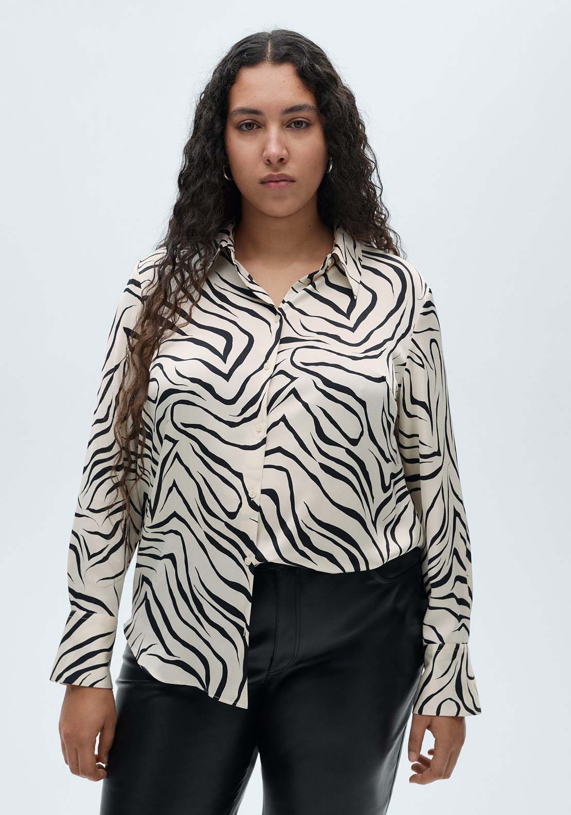 Mango Satin print shirt - Light Beige 6 Shaws Department Stores