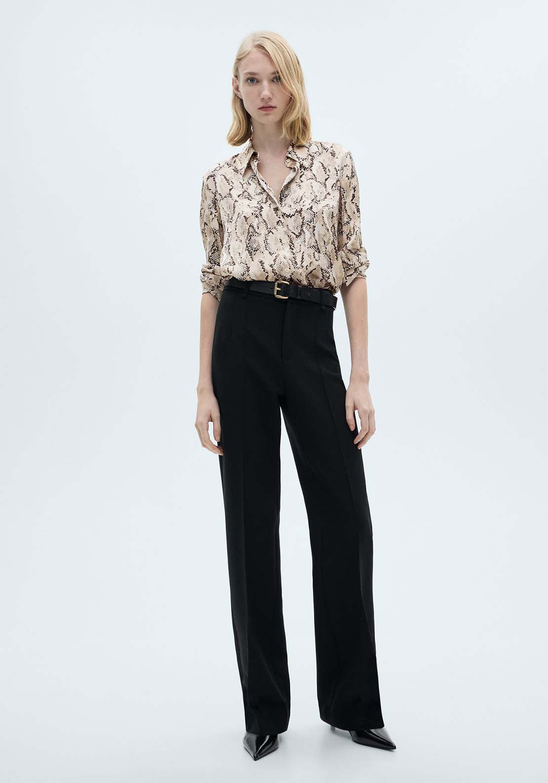 Mango Satin print shirt - Light/pastel Brown 2 Shaws Department Stores