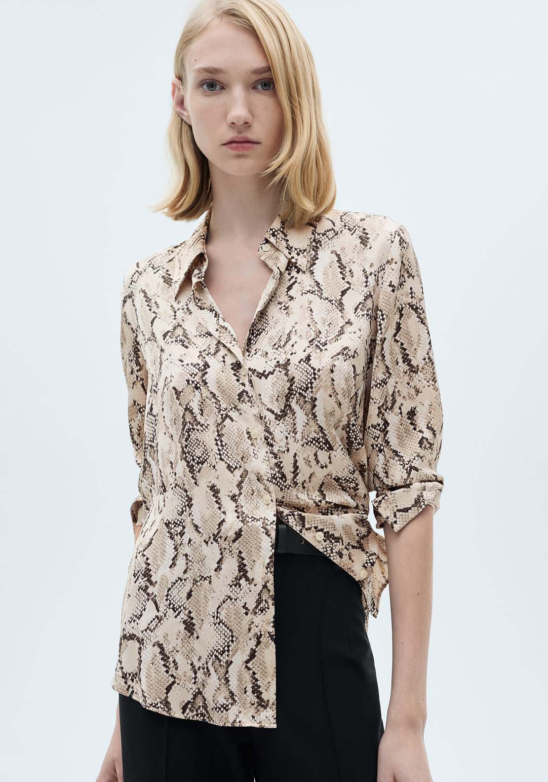 Mango Satin print shirt - Light/pastel Brown 1 Shaws Department Stores