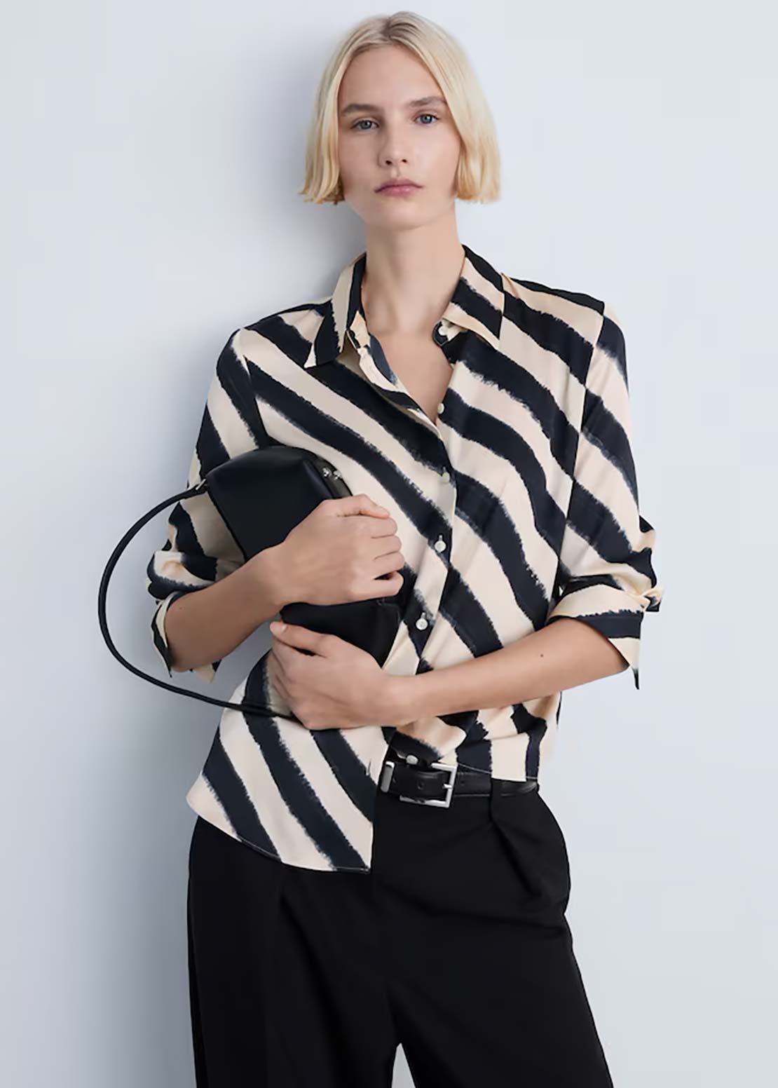 Mango Satin print shirt - Gray 1 Shaws Department Stores