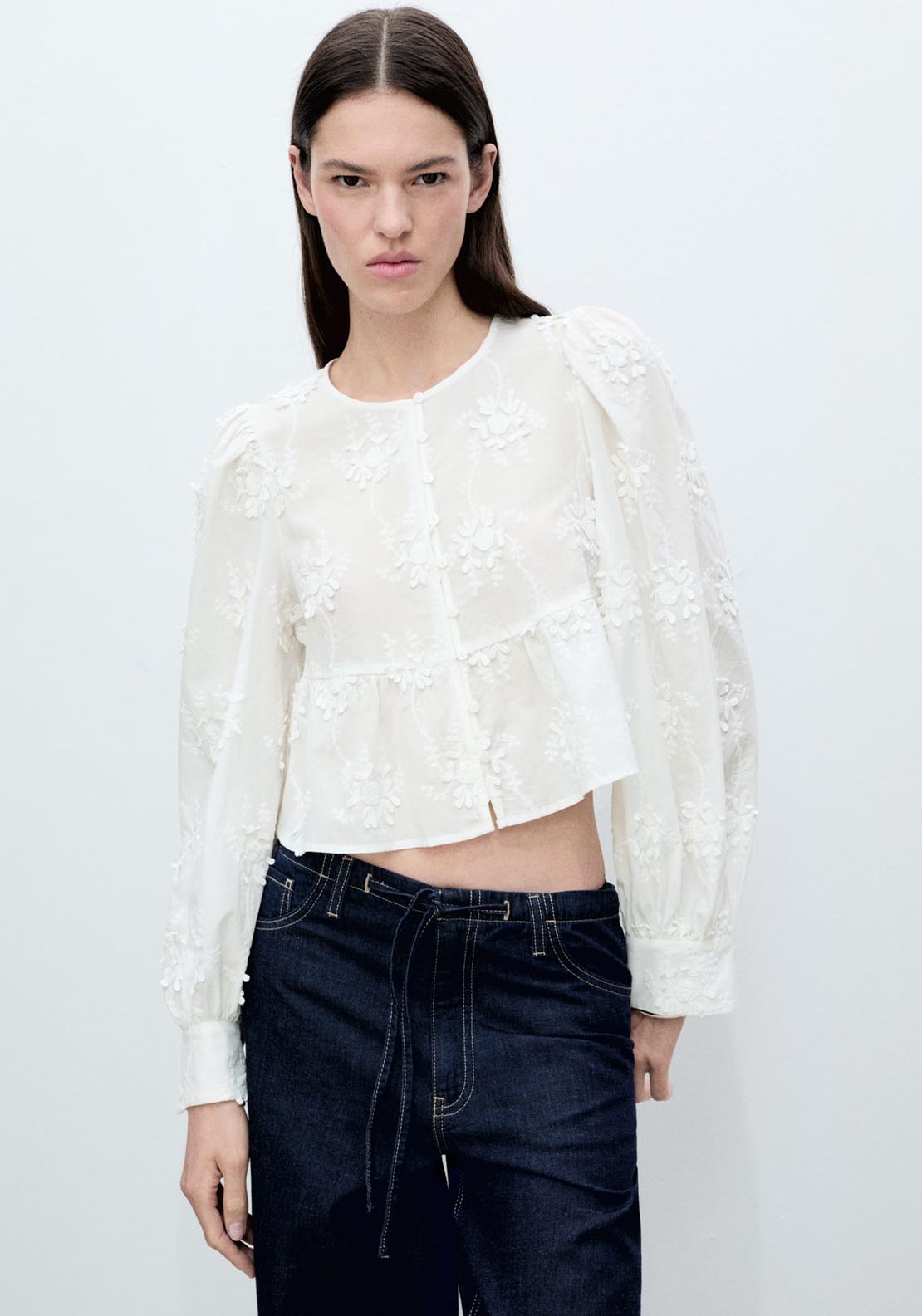 Mango Embroidered Flower Blouse - Beige 1 Shaws Department Stores