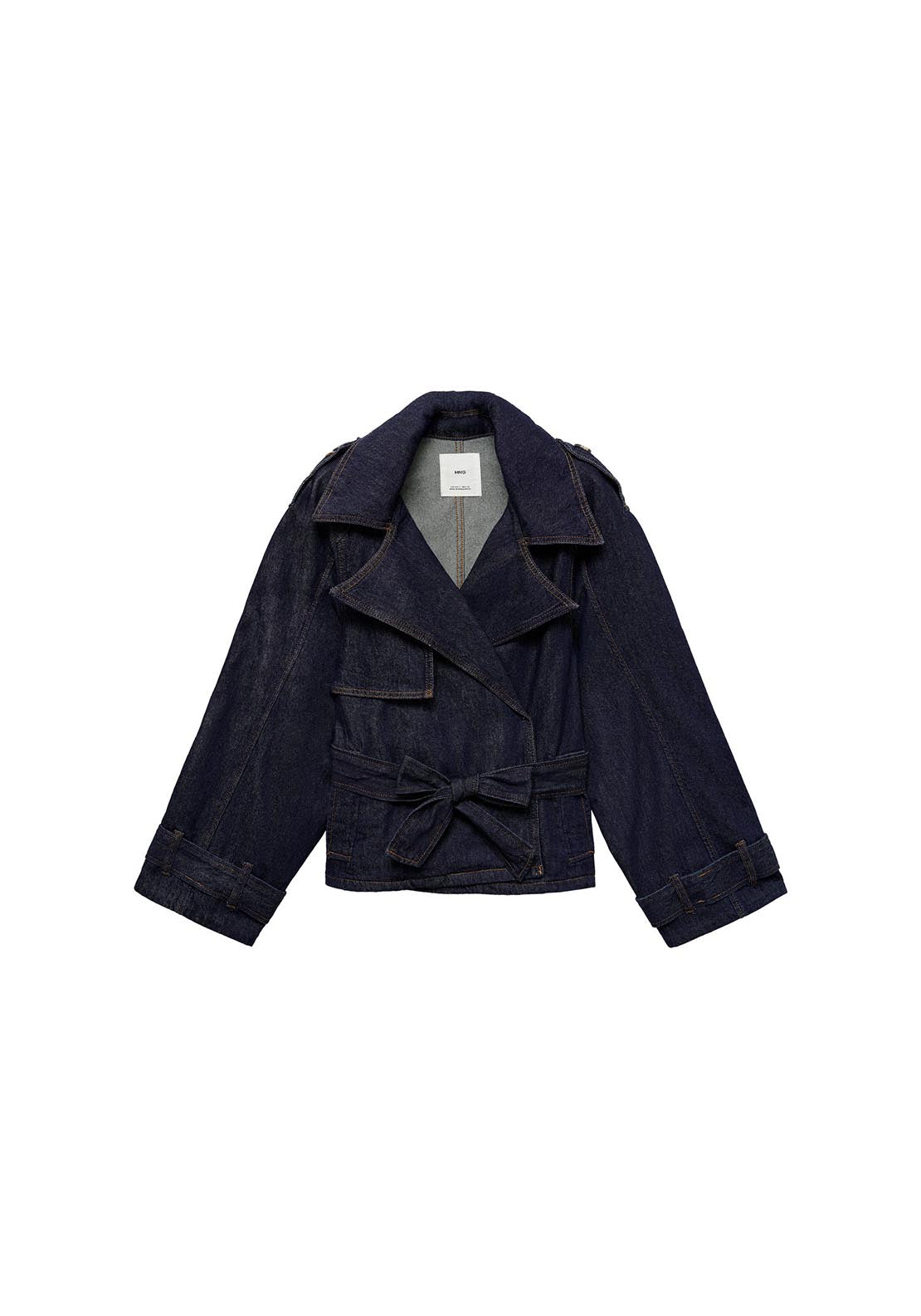Mango Short denim trench with belt - Open Blue 8 Shaws Department Stores