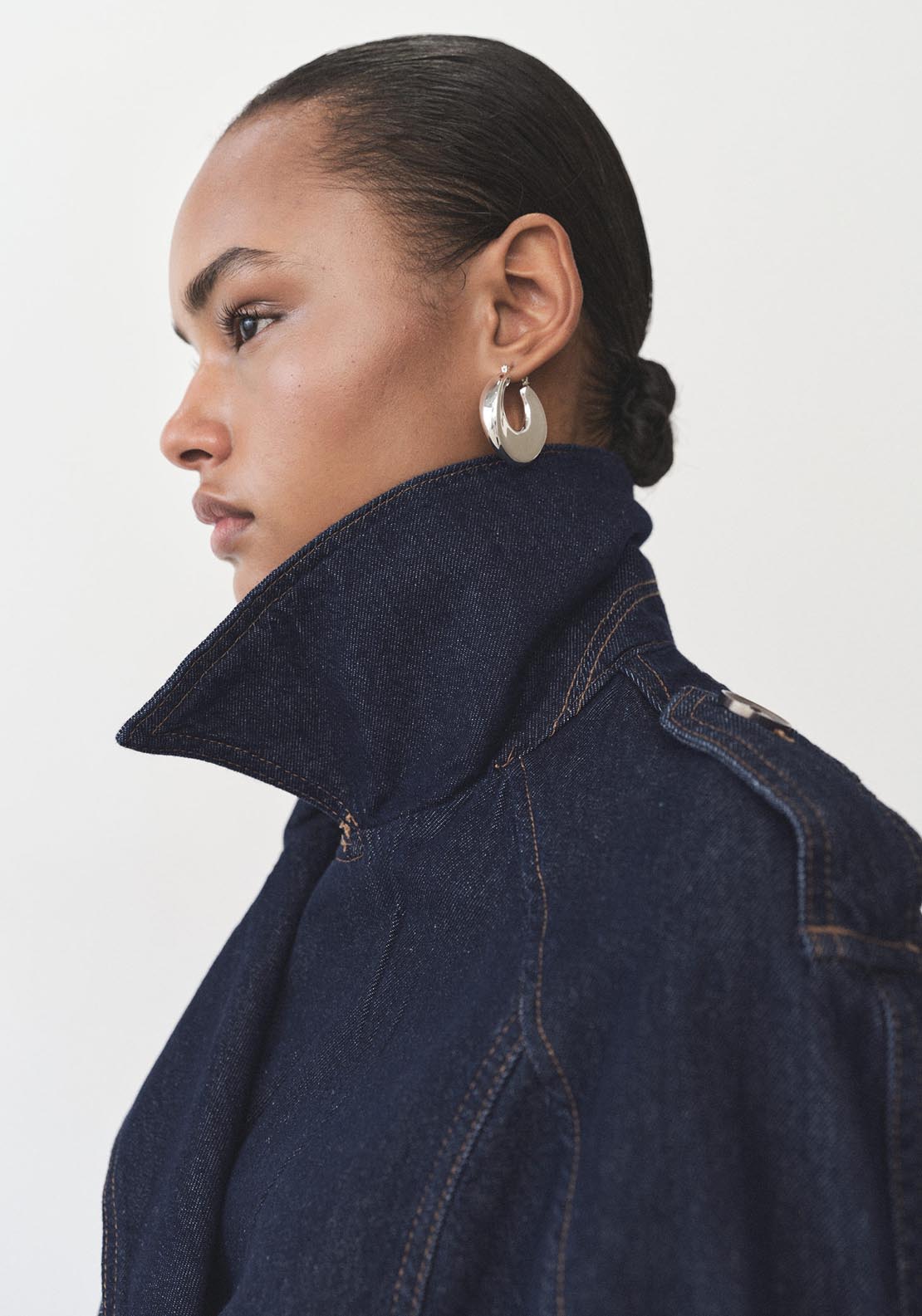Mango Short denim trench with belt - Open Blue 4 Shaws Department Stores