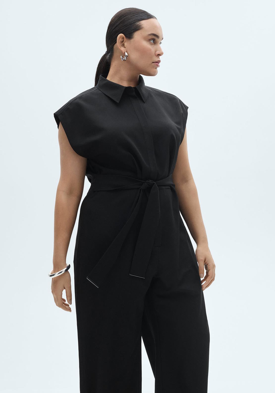 Mango Straight-fit jumpsuit with belt - Black 7 Shaws Department Stores