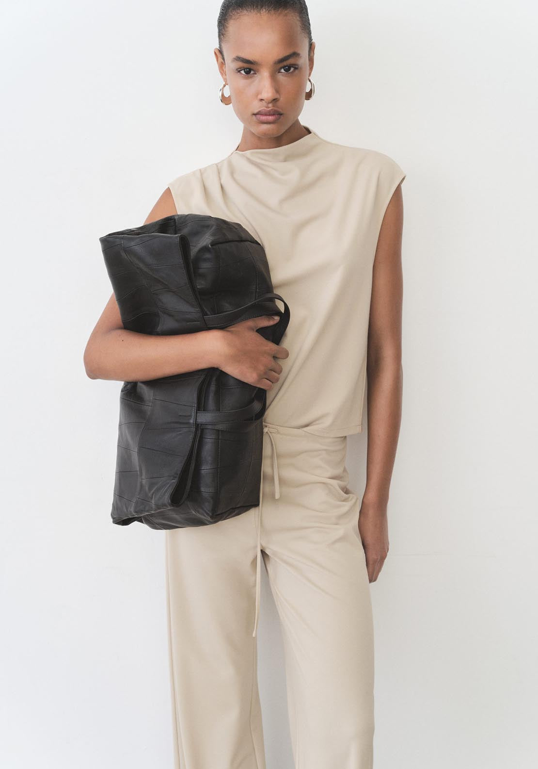 Mango Wide Leg Trousers With Elastic Waist - Light/pastel Brown 3 Shaws Department Stores