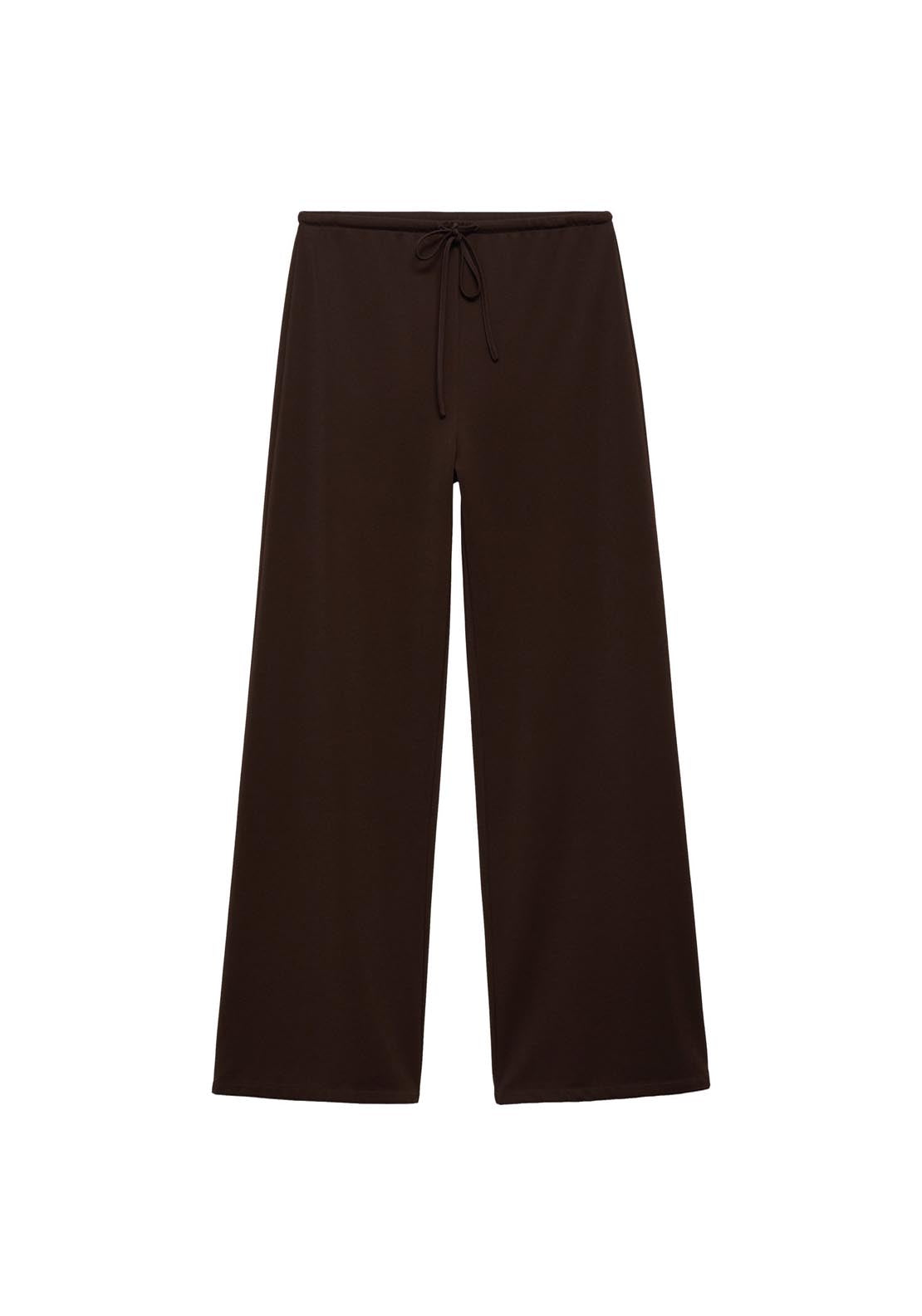 Mango Wide Leg Trousers With Elastic Waist - Dark Brown 8 Shaws Department Stores