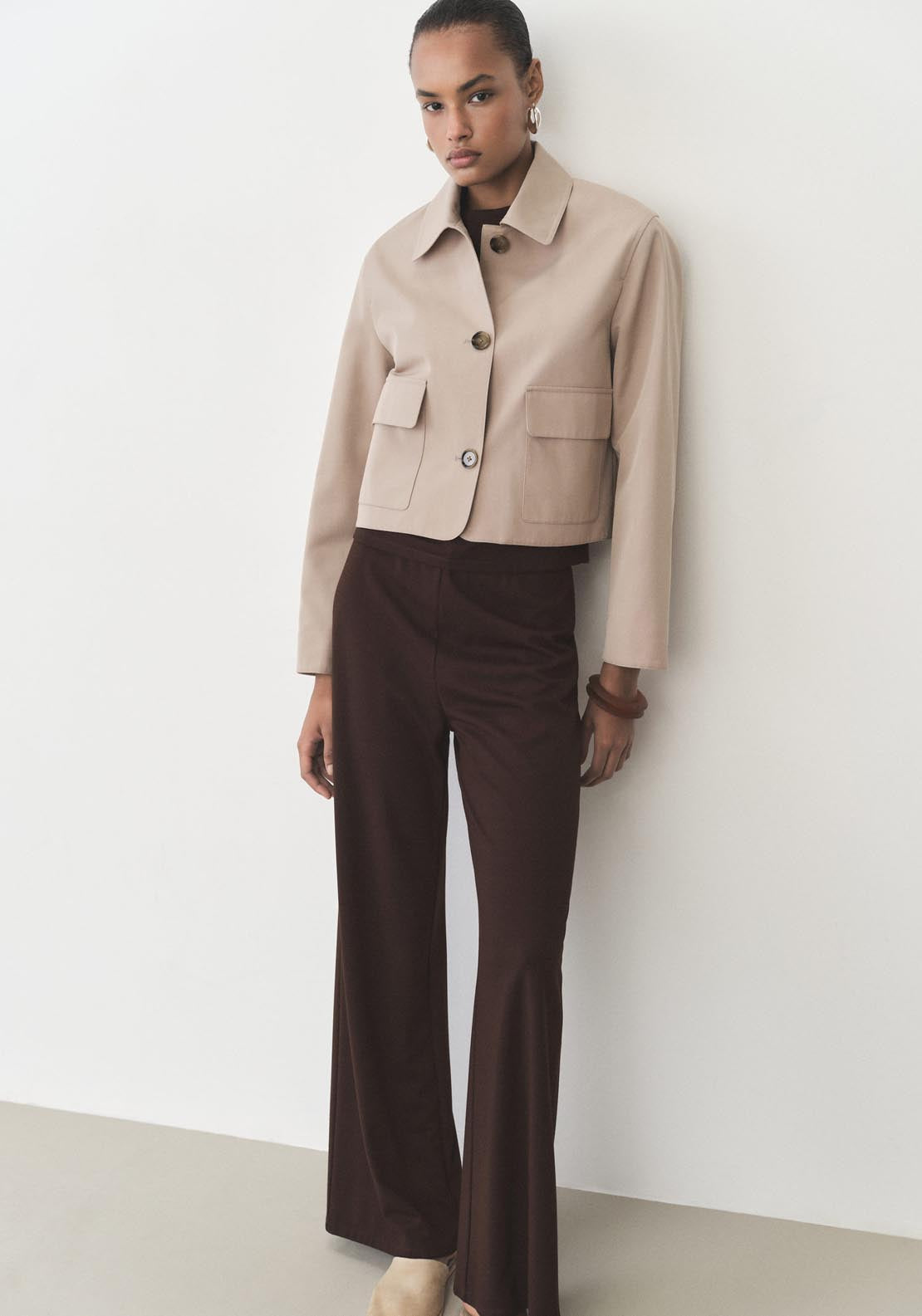 Mango Wide Leg Trousers With Elastic Waist - Dark Brown 3 Shaws Department Stores