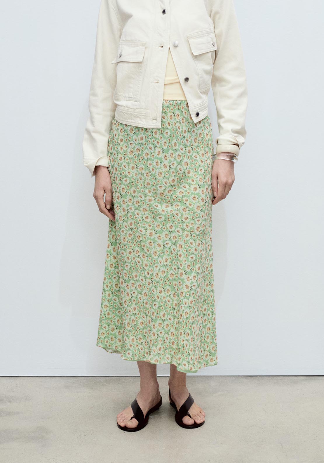Mango Long floral flared skirt - Light/pastel Green 4 Shaws Department Stores