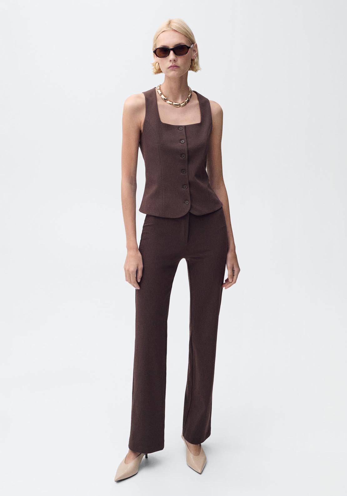 Mango Straight Suit Trousers - Dark Brown 4 Shaws Department Stores