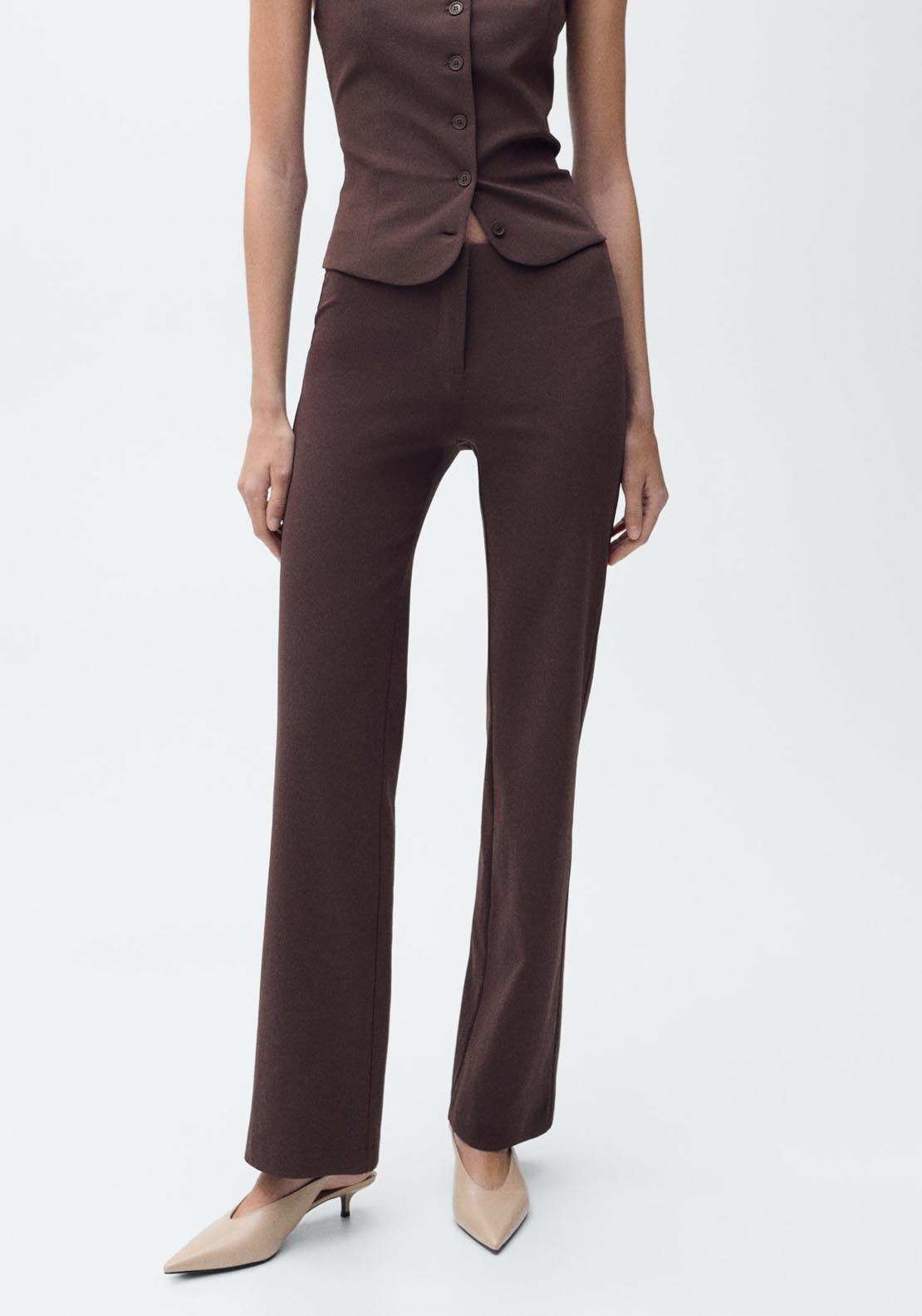 Mango Straight Suit Trousers - Dark Brown 1 Shaws Department Stores