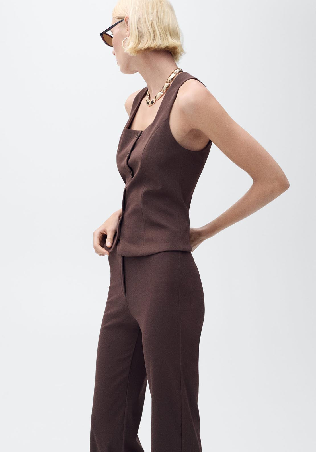 Mango Straight Suit Trousers - Dark Brown 3 Shaws Department Stores