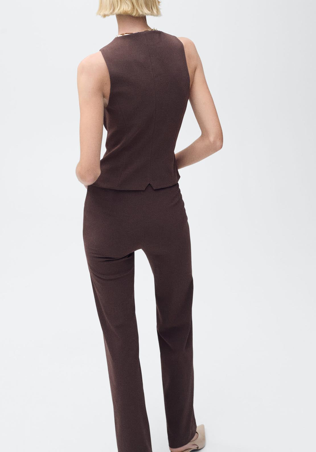 Mango Straight Suit Trousers - Dark Brown 2 Shaws Department Stores