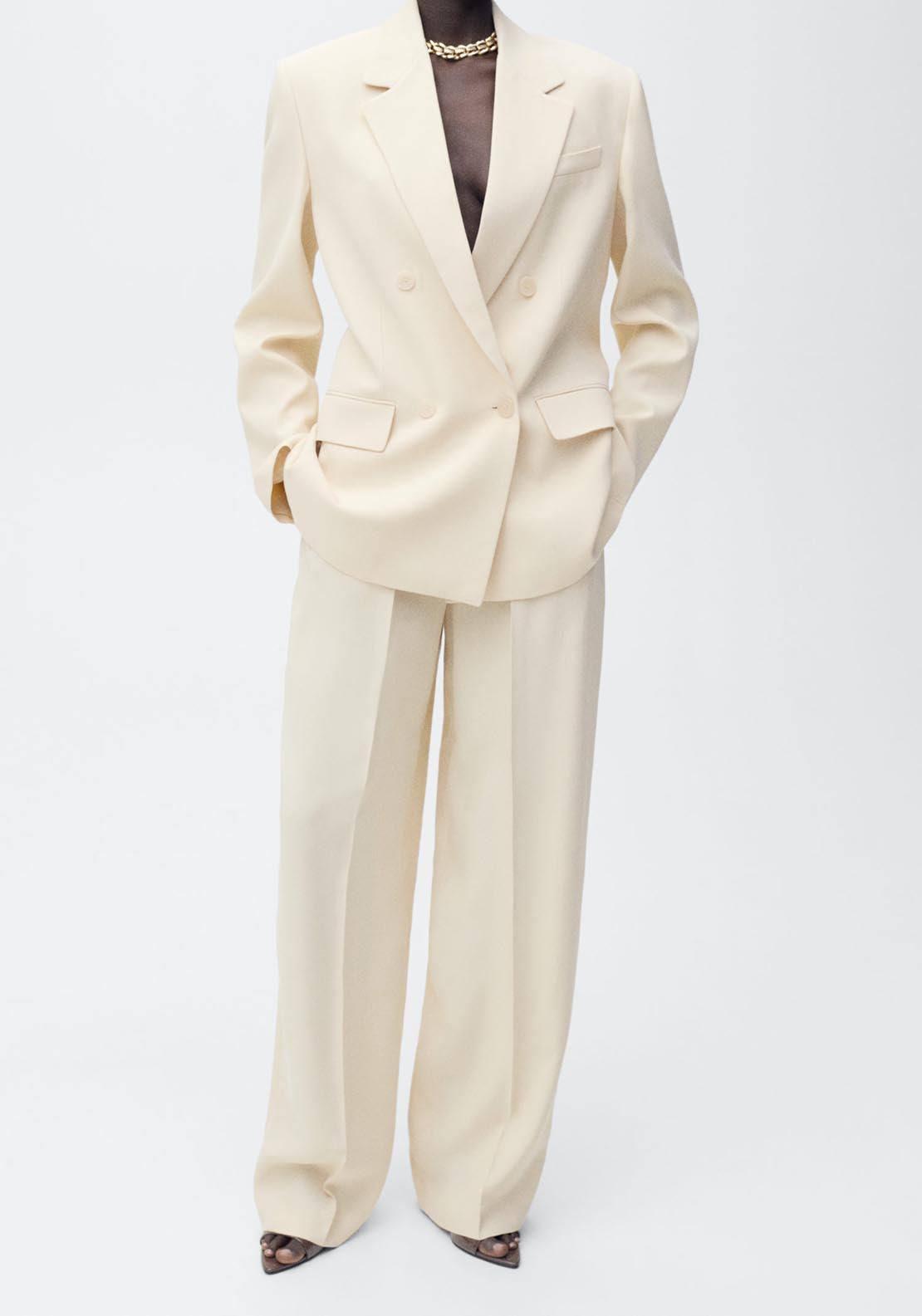 Mango Pleated Wideleg Suit Trousers - Light/pastel Yellow 1 Shaws Department Stores
