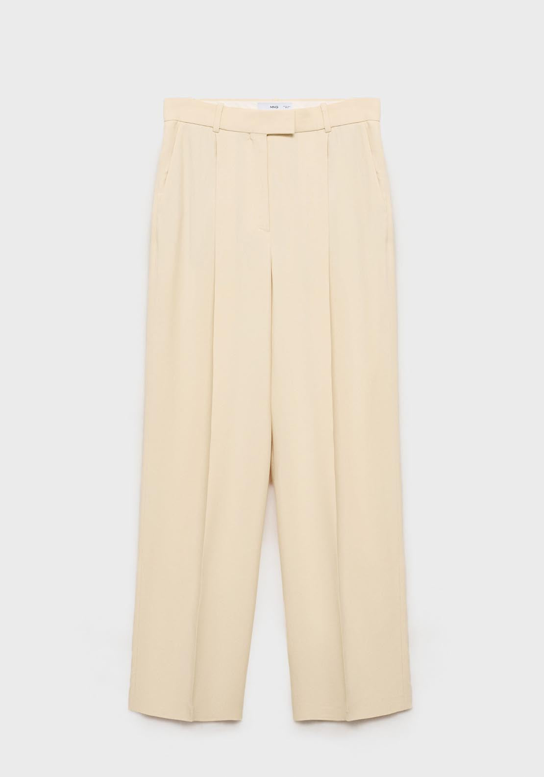 Mango Pleated Wideleg Suit Trousers - Light/pastel Yellow 8 Shaws Department Stores