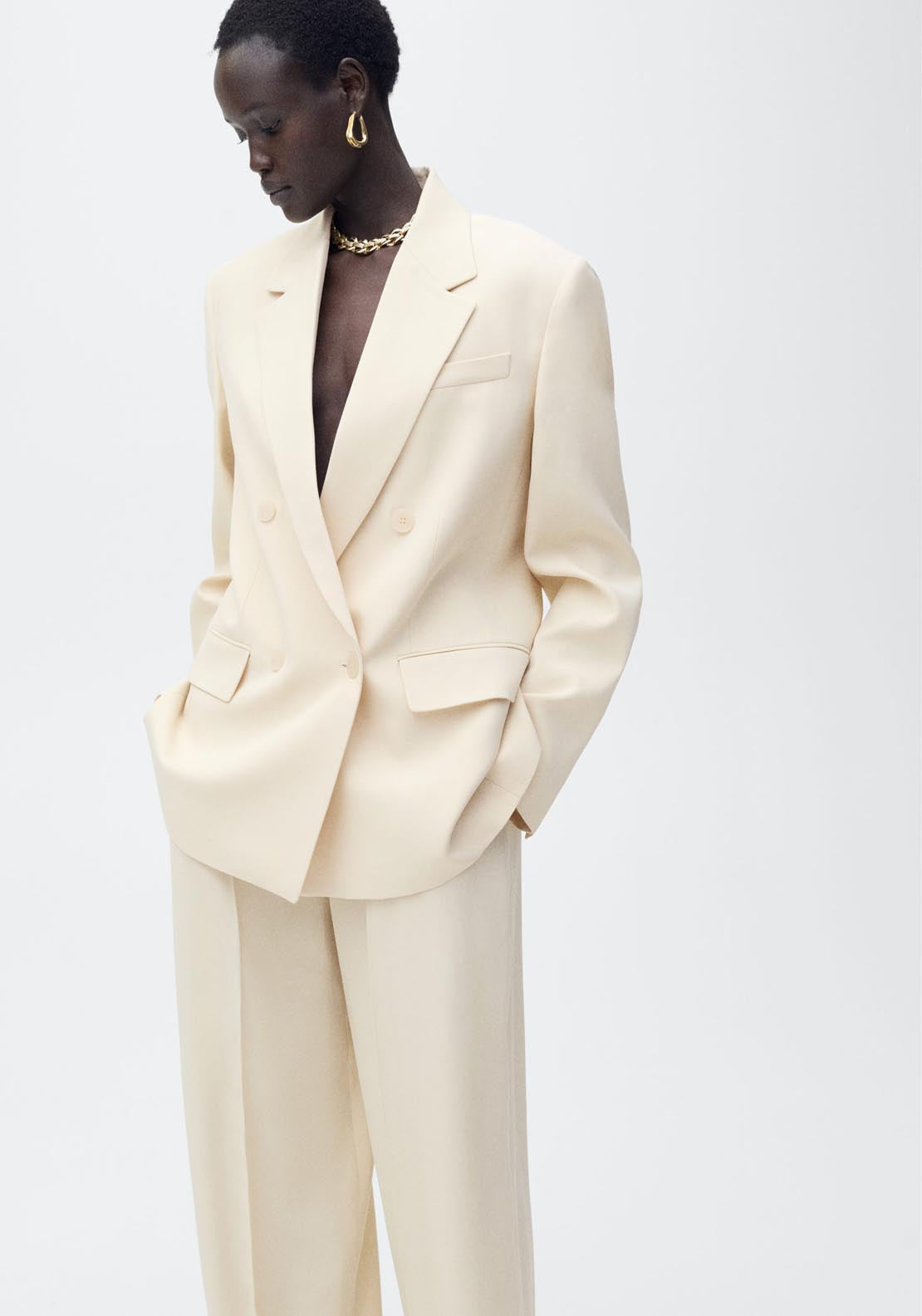 Mango Pleated Wideleg Suit Trousers - Light/pastel Yellow 4 Shaws Department Stores