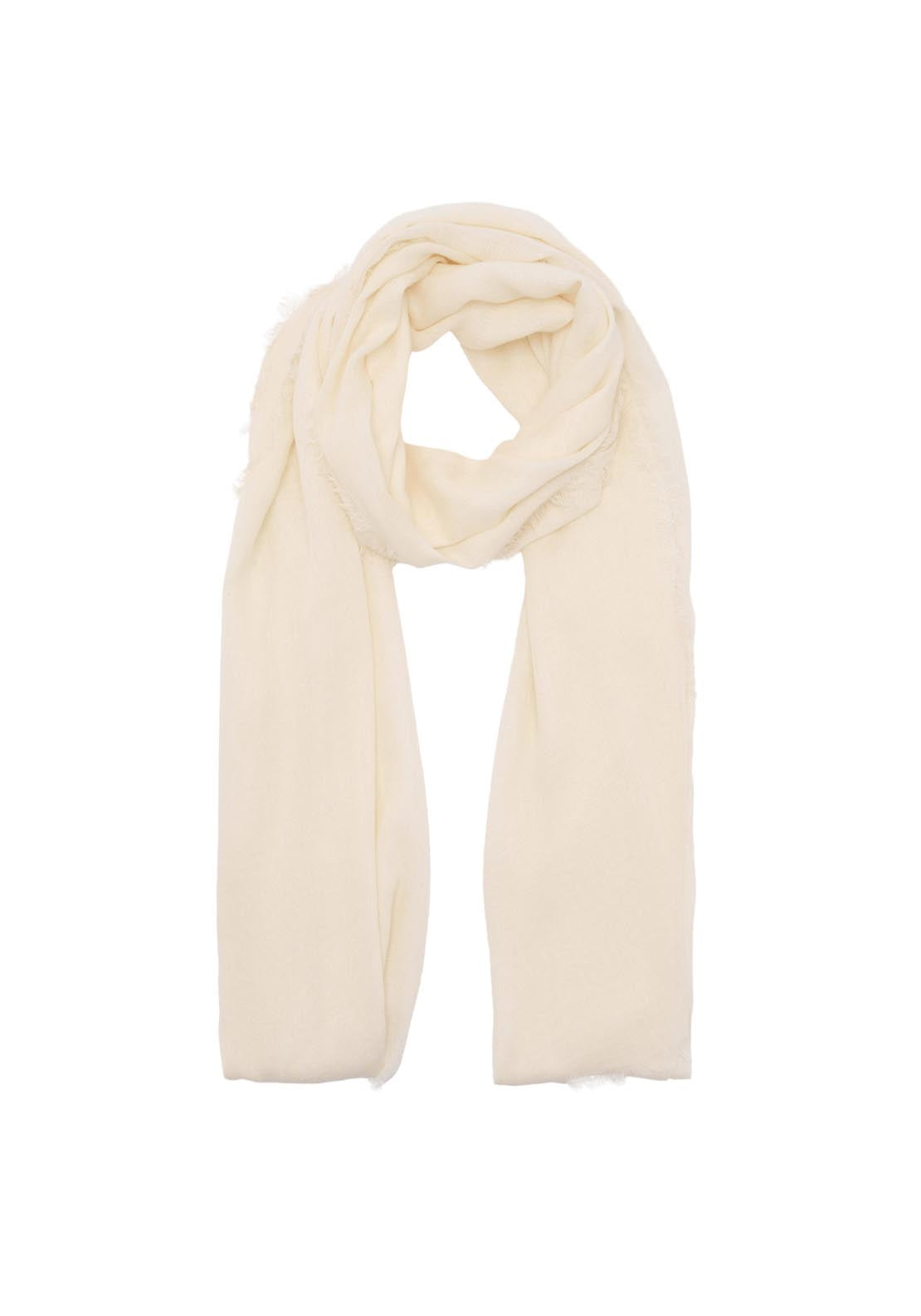 Mango Linen Blend Scarf With Frayed Ends - Light Beige 3 Shaws Department Stores