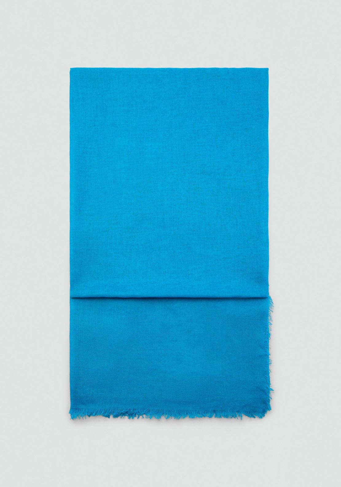 Mango Linen Blend Scarf With Frayed Ends - Medium Blue 1 Shaws Department Stores