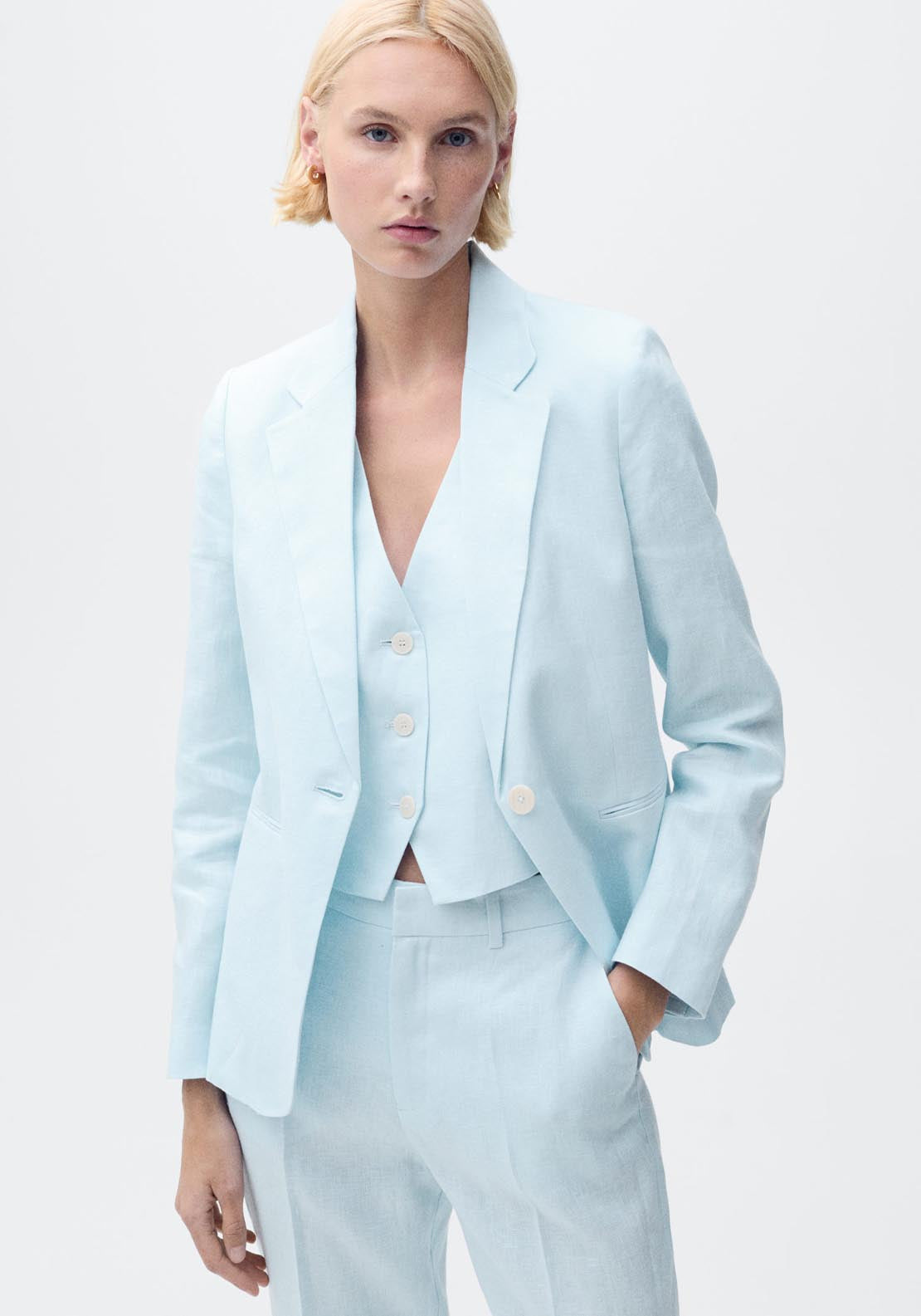 Mango Linen Suit Jacket - Light/pastel Blue 1 Shaws Department Stores