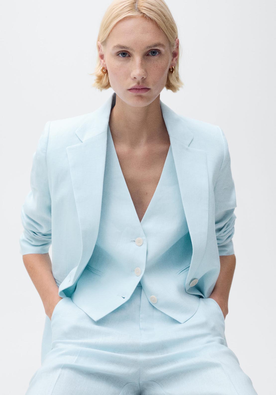 Mango Linen Suit Jacket - Light/pastel Blue 4 Shaws Department Stores