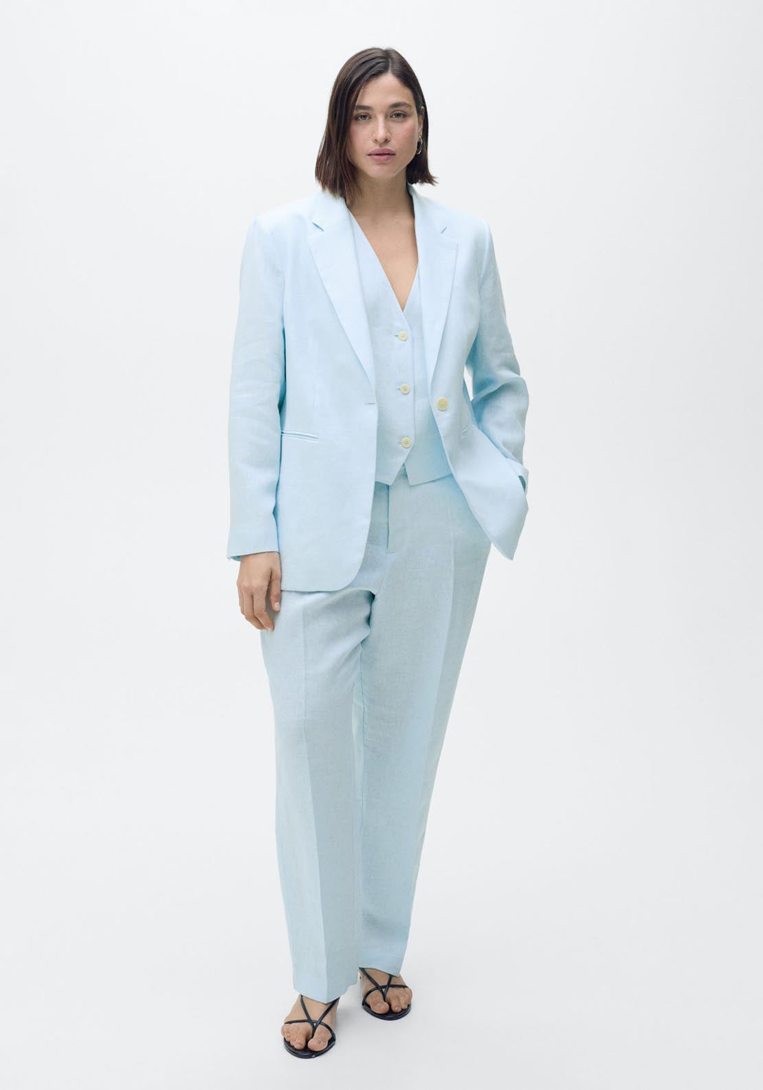 Mango Linen Suit Jacket - Light/pastel Blue 5 Shaws Department Stores