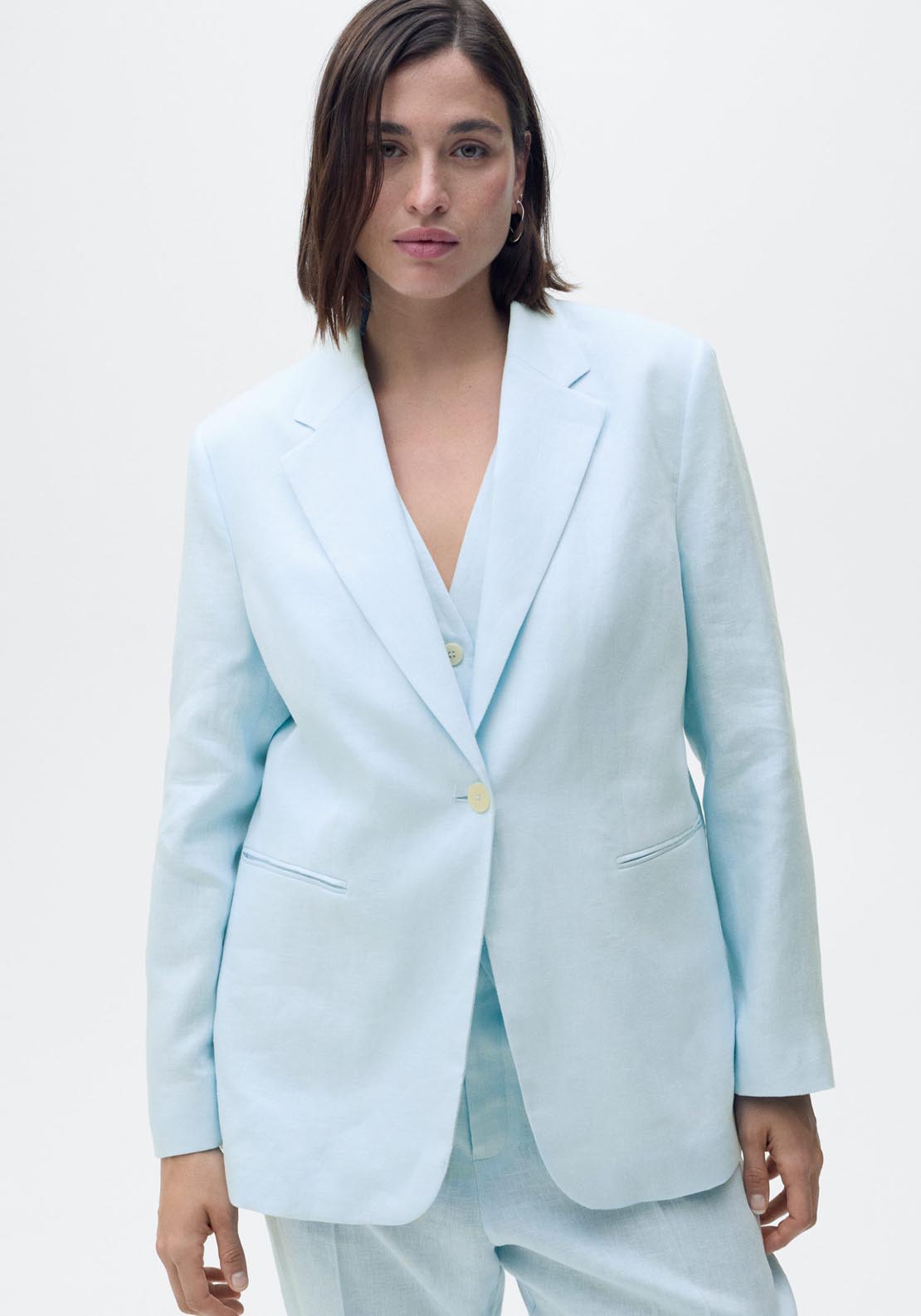 Mango Linen Suit Jacket - Light/pastel Blue 7 Shaws Department Stores