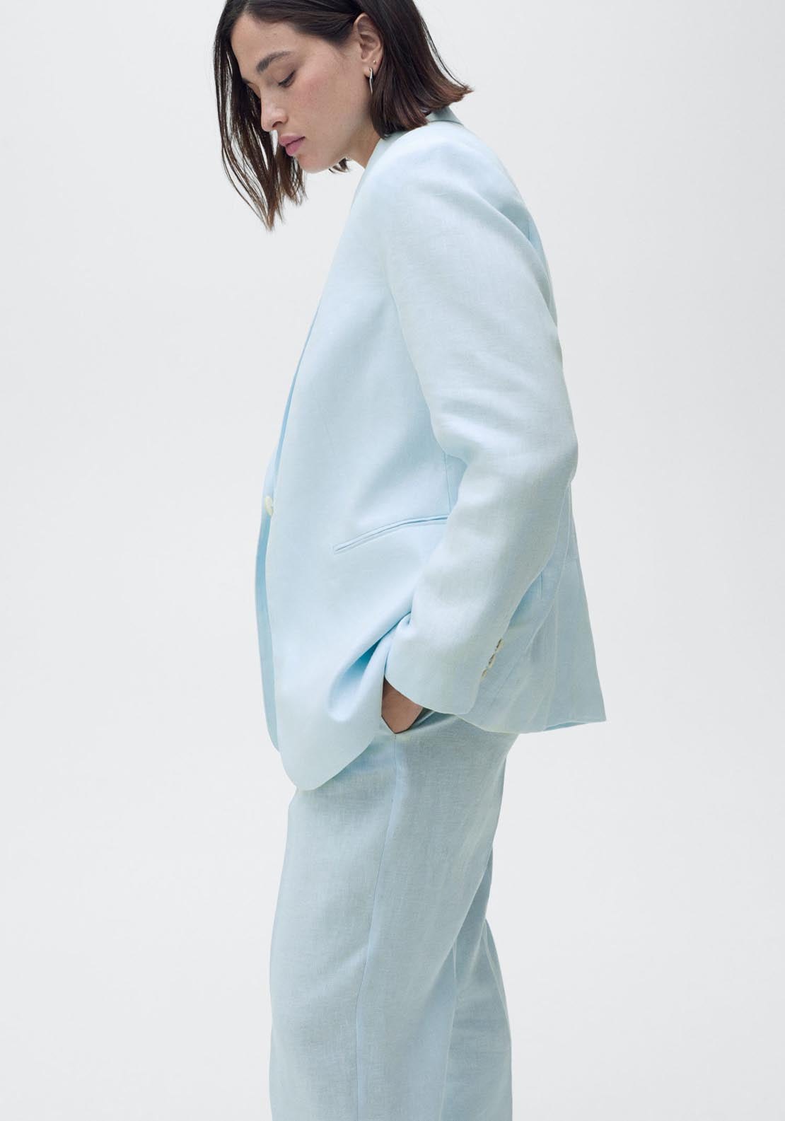 Mango Linen Suit Jacket - Light/pastel Blue 6 Shaws Department Stores
