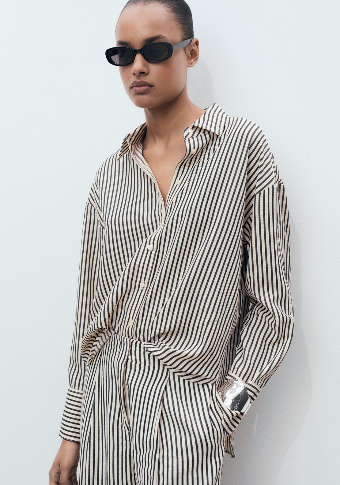 Mango Striped Textured Shirt - Beige 1 Shaws Department Stores