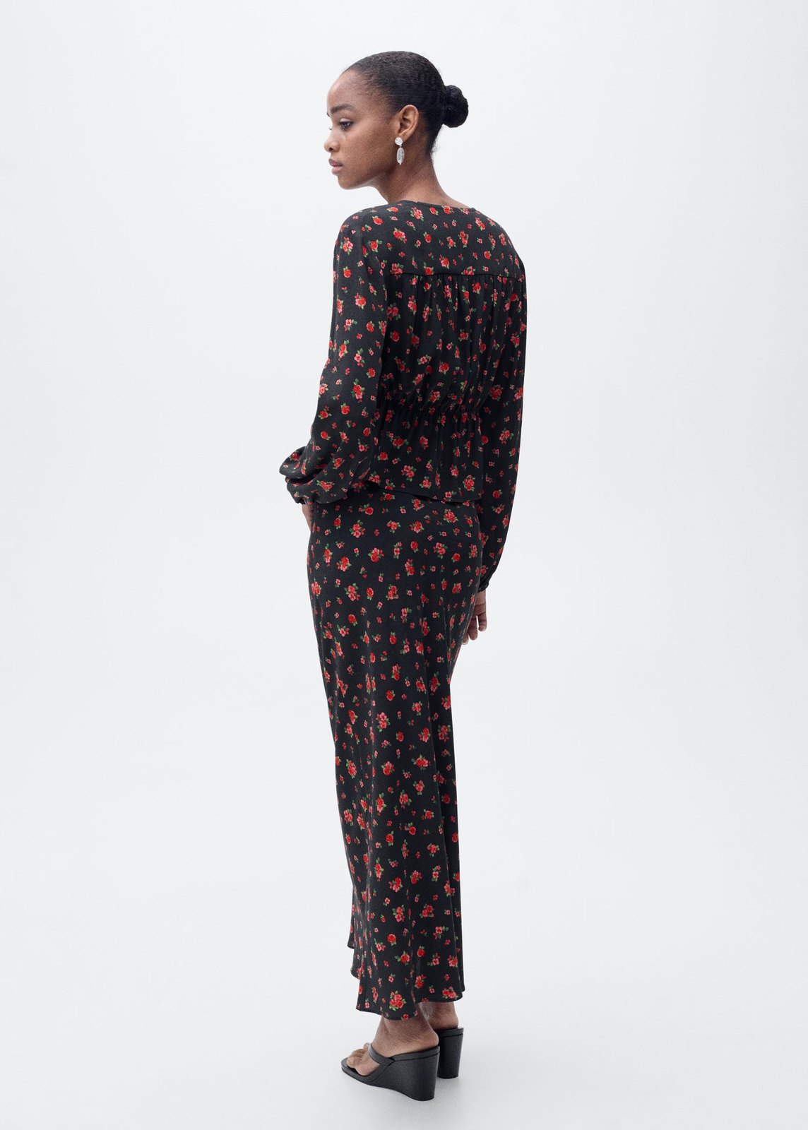 Mango Long floral flared skirt - Black 3 Shaws Department Stores