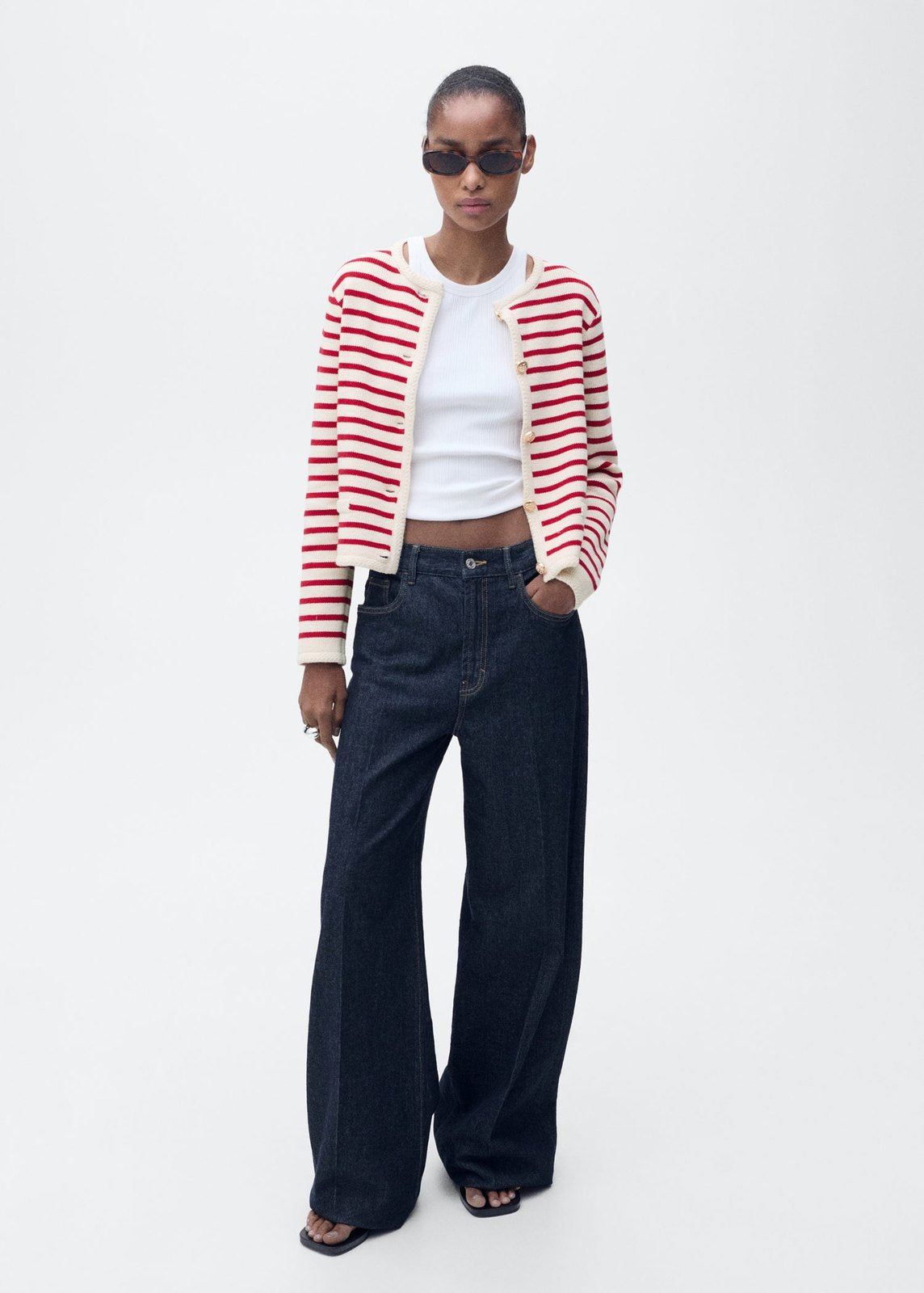 Mango Stripped knit cardigan - Red 1 Shaws Department Stores
