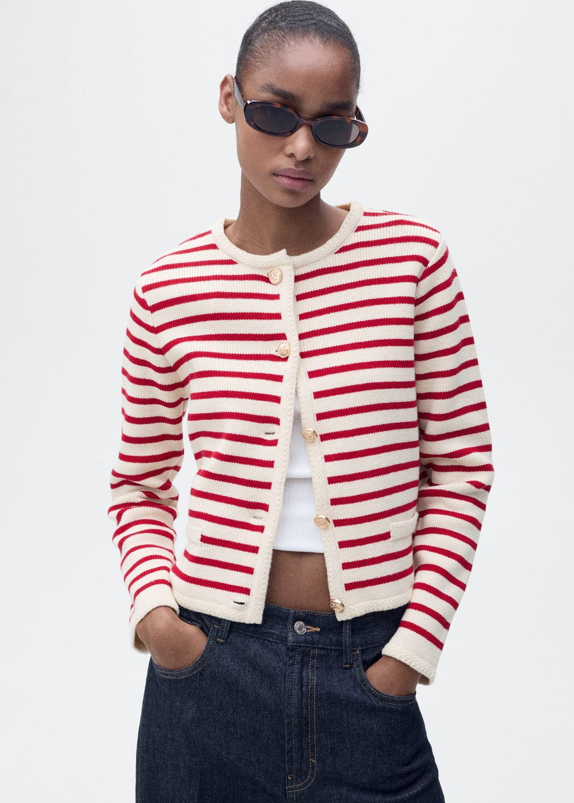 Mango Stripped knit cardigan - Red 6 Shaws Department Stores