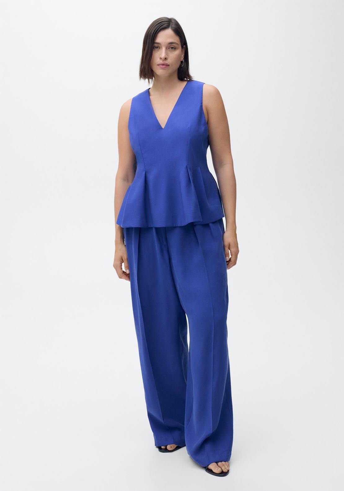 Mango Modal V Neck Top - Medium Blue 4 Shaws Department Stores