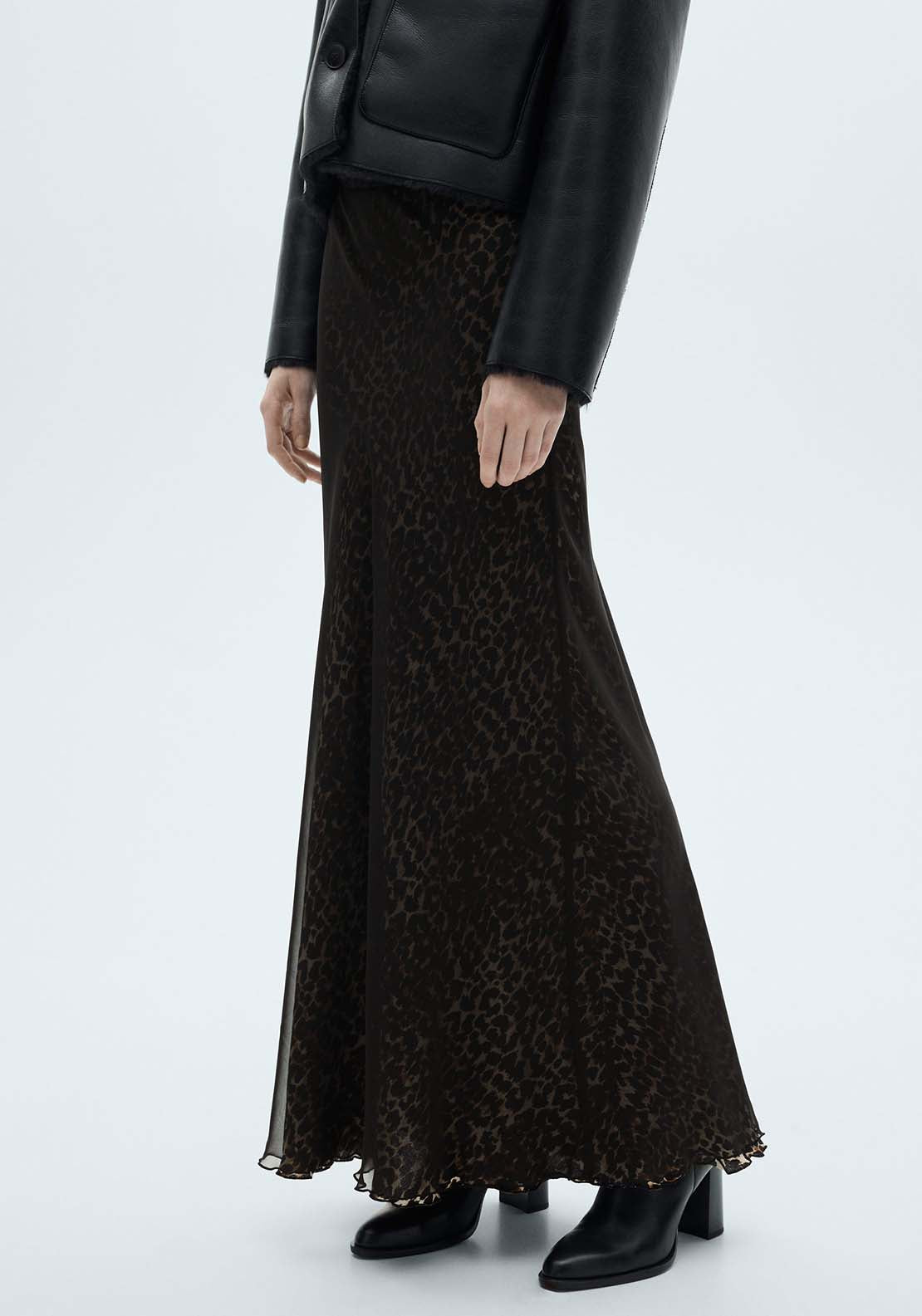 Mango Leopard flared skirt - Black 1 Shaws Department Stores